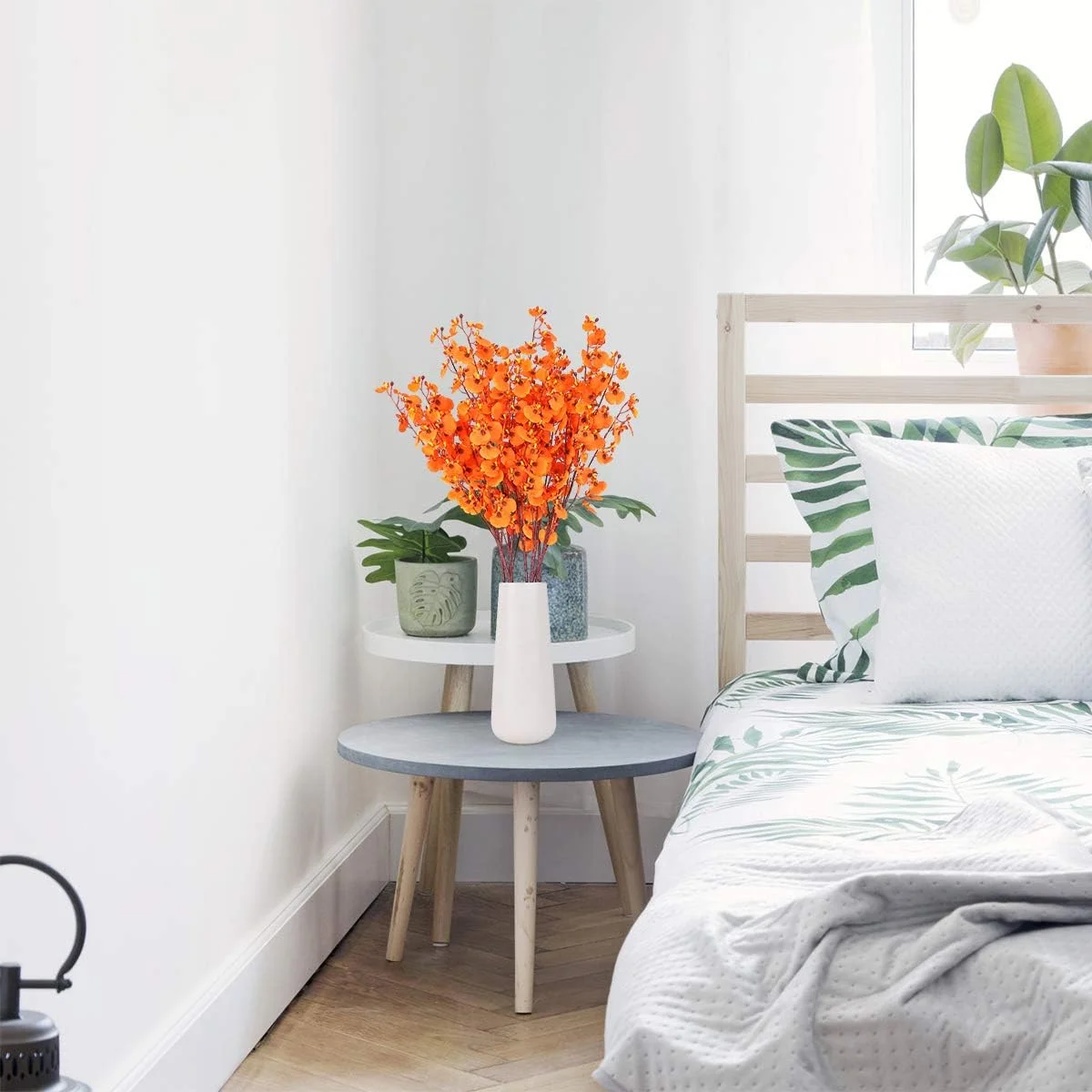 دسته گل ارکیده مصنوعی هانتاجانس، ارکیده های ابریشمی واقعی، 8 عدد گل مصنوعی، گل های ارکیده نارنجی مصنوعی ساقه بلند برای دکوراسیون داخلی، خارجی، عروسی، خانه و محل کار