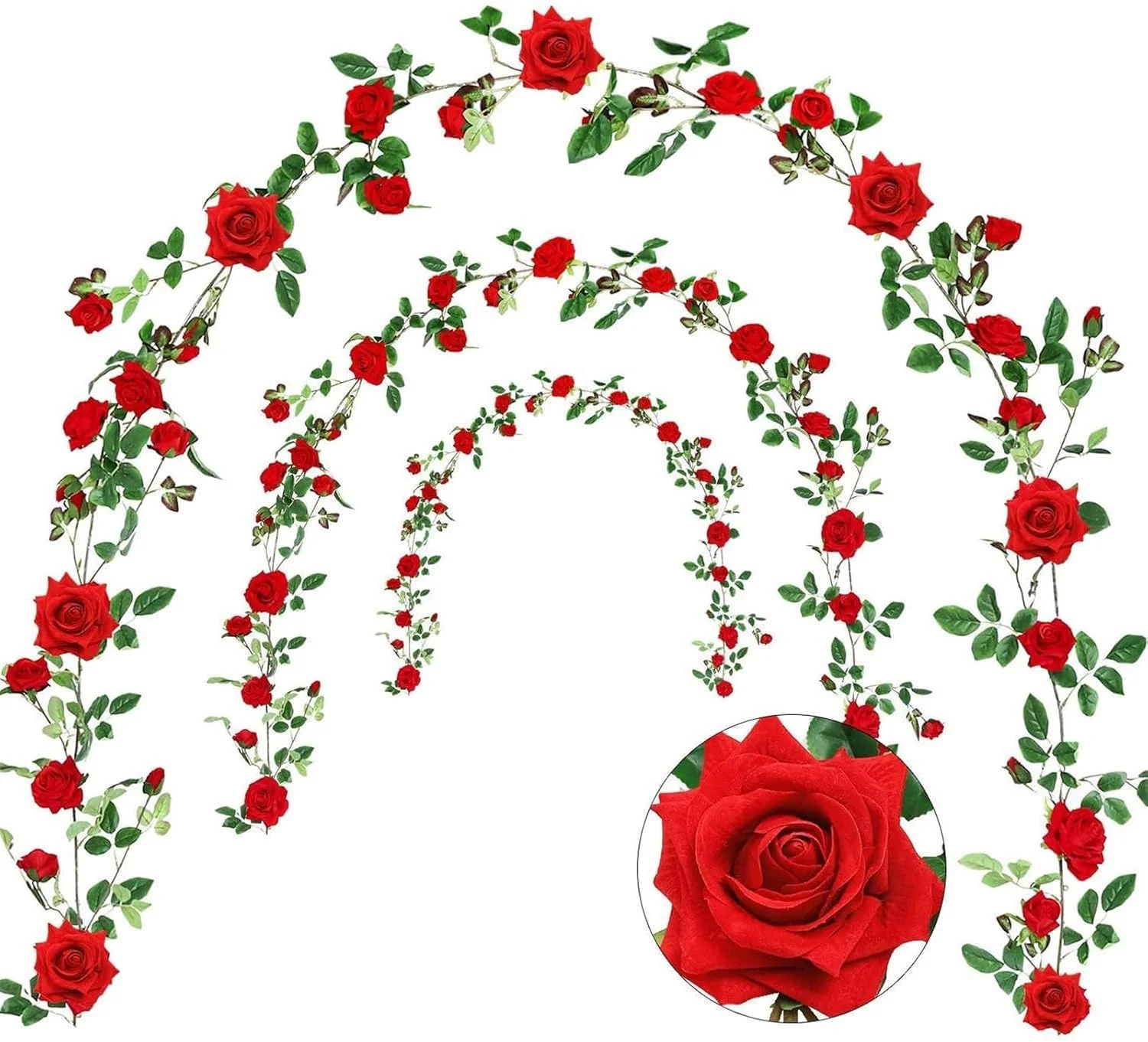 شاخه گل رز مصنوعی آویز هالامودو مناسب تزئین جشن، خانه و عروسی (قرمز، 220 سانتی متر)