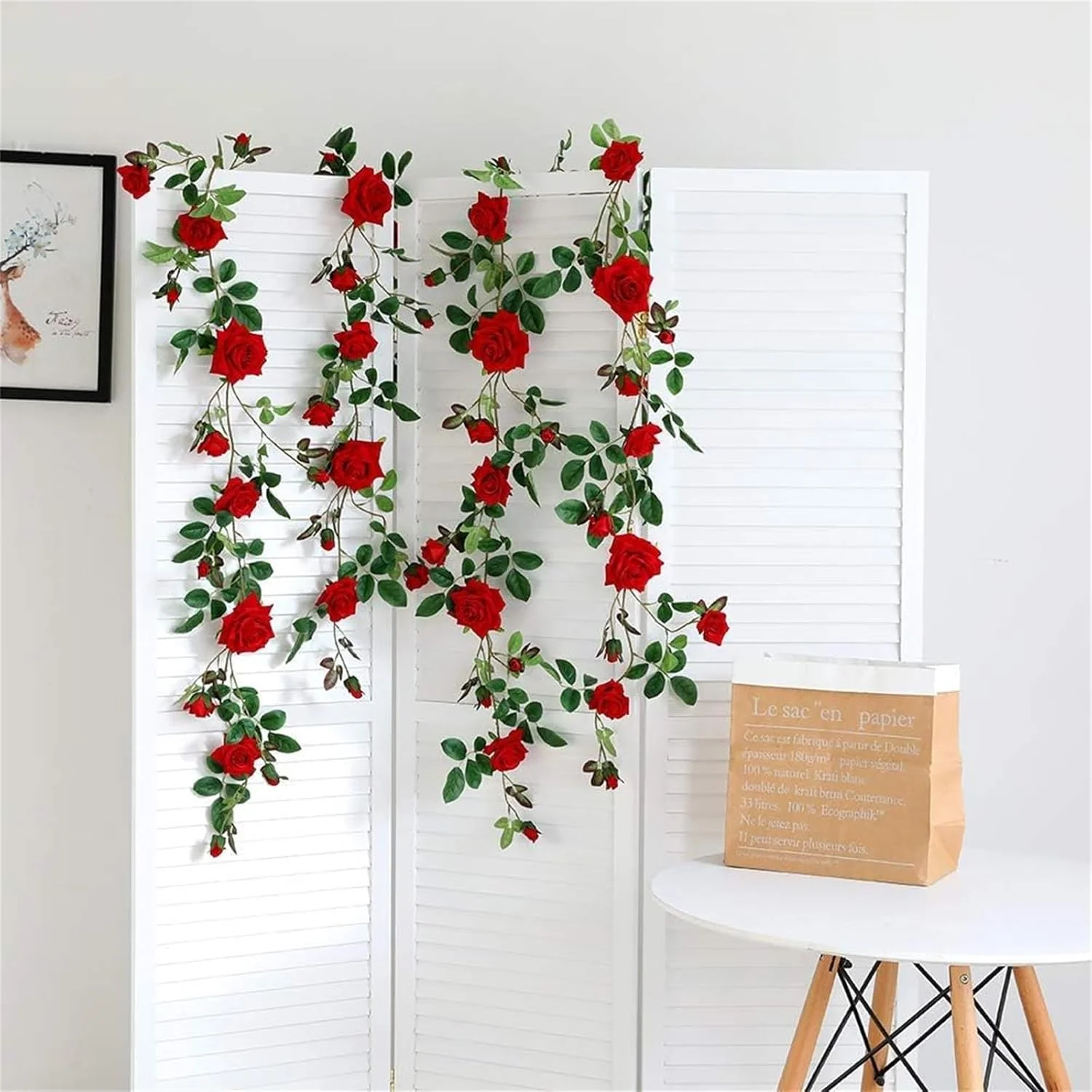 شاخه گل رز مصنوعی آویز هالامودو مناسب تزئین جشن، خانه و عروسی (قرمز، 220 سانتی متر)