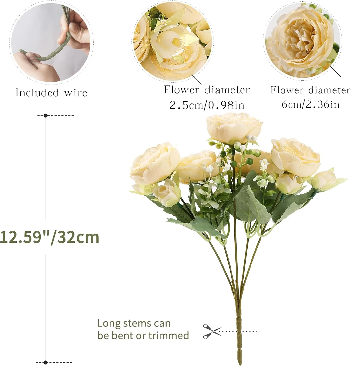 HNVNER 2 دسته گل گل صد تومانی مصنوعی، دسته گل گل صد تومانی ابریشمی برای دکوراسیون مهمانی عروسی منزل، شامپاین HNVNER 2 دسته گل گل صد تومانی مصنوعی، دسته گل گل صد تومانی ابریشمی برای دکوراسیون مهمانی عروسی منزل، شامپاین