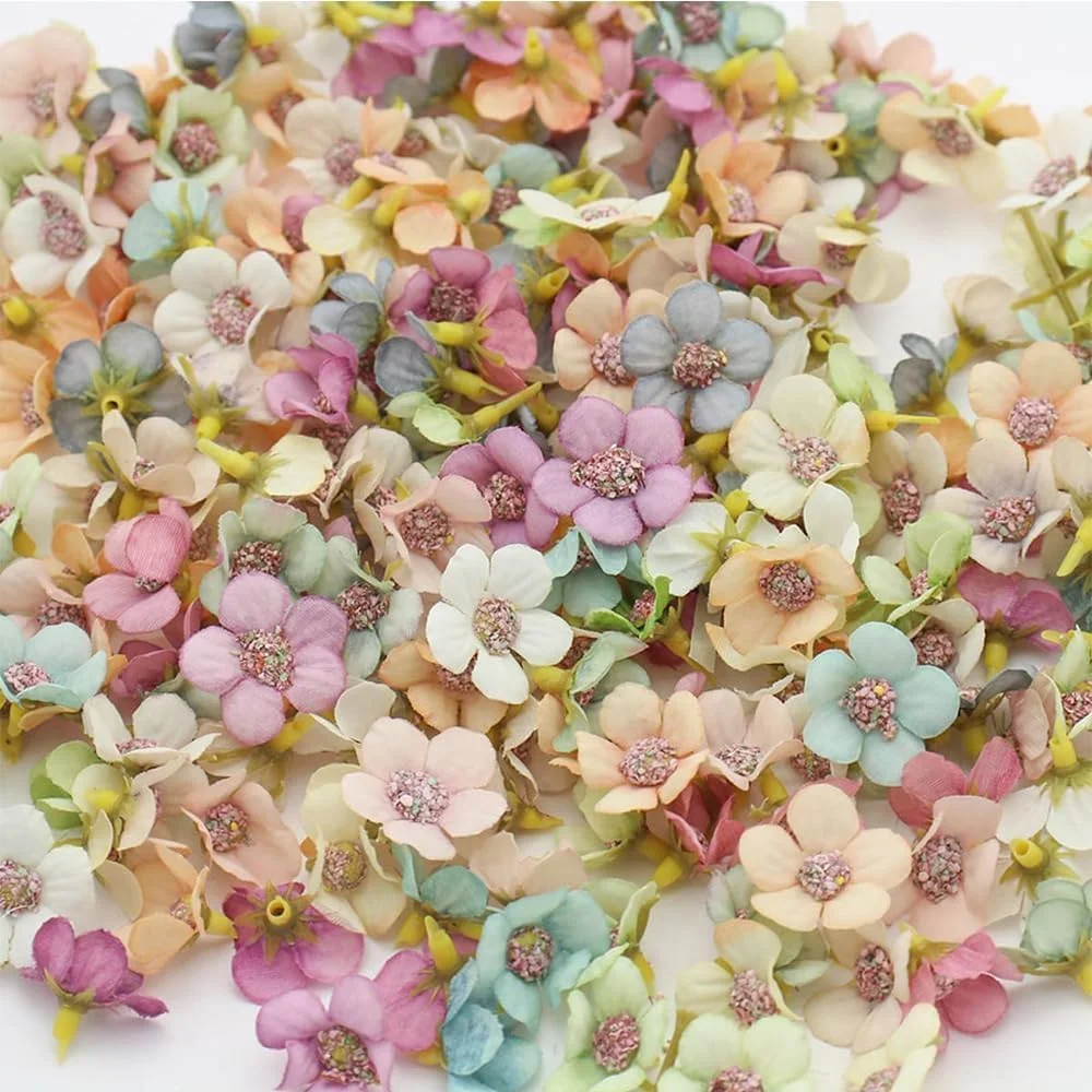 گل‌های مصنوعی Joyzzz، 100 عدد گل سر دیزی مصنوعی 2.5x2.5 سانتی‌متری، گل ابریشمی، گل‌های مینیاتوری برای صنایع دستی، برای DIY، اسکرپ بوک، تزیین خیاطی، تاج گل، سرپوش، دکوراسیون عروسی