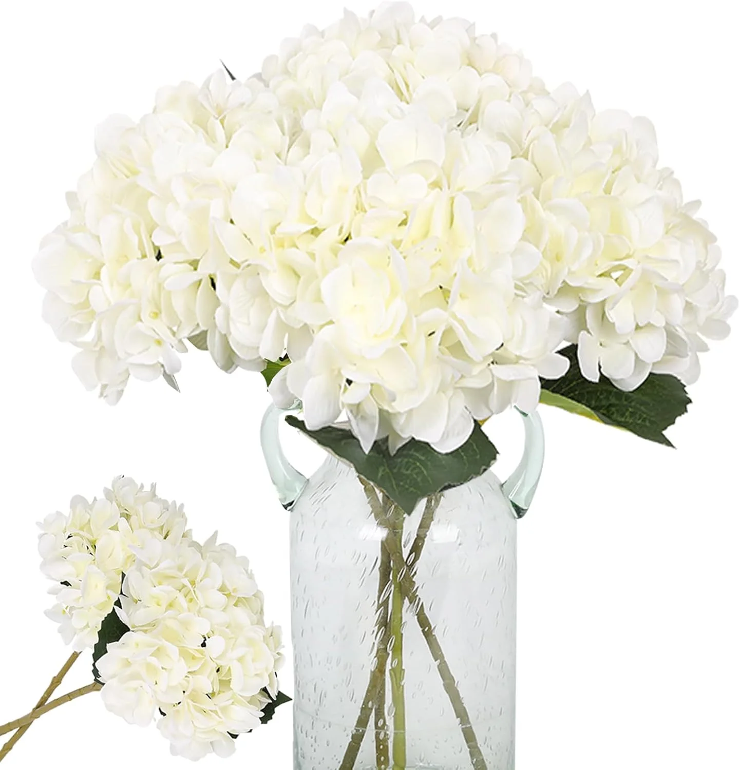 گل های مصنوعی ابریشمی Kisflower، 6 شاخه گل هورتانسیا، دسته گل هورتانسیا واقعی برای دکوراسیون منزل، دفتر، مهمانی عروسی (سفید)