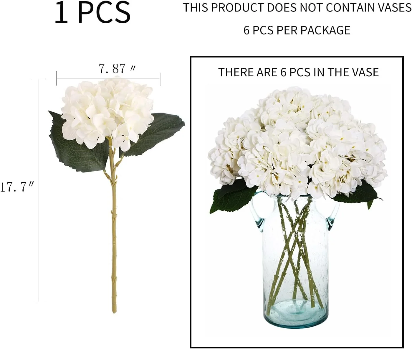 کلبه کیمورا (سفید) - دسته گل گل ابریشم مصنوعی سفید، شاخه گل مصنوعی هیدرانژا 3 عددی برای دکوراسیون میز، دکوراسیون جشن عروسی (سفید)