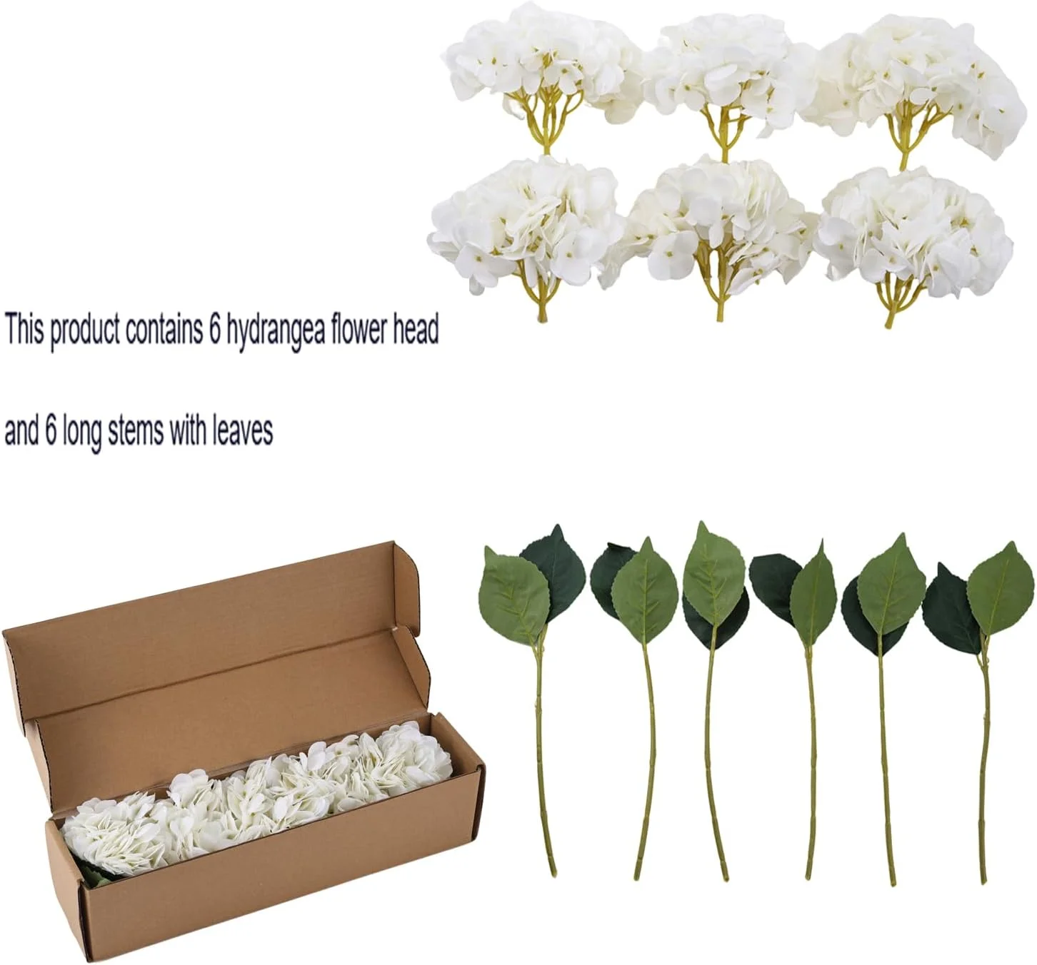 کلبه کیمورا (سفید) - دسته گل گل ابریشم مصنوعی سفید، شاخه گل مصنوعی هیدرانژا 3 عددی برای دکوراسیون میز، دکوراسیون جشن عروسی (سفید)