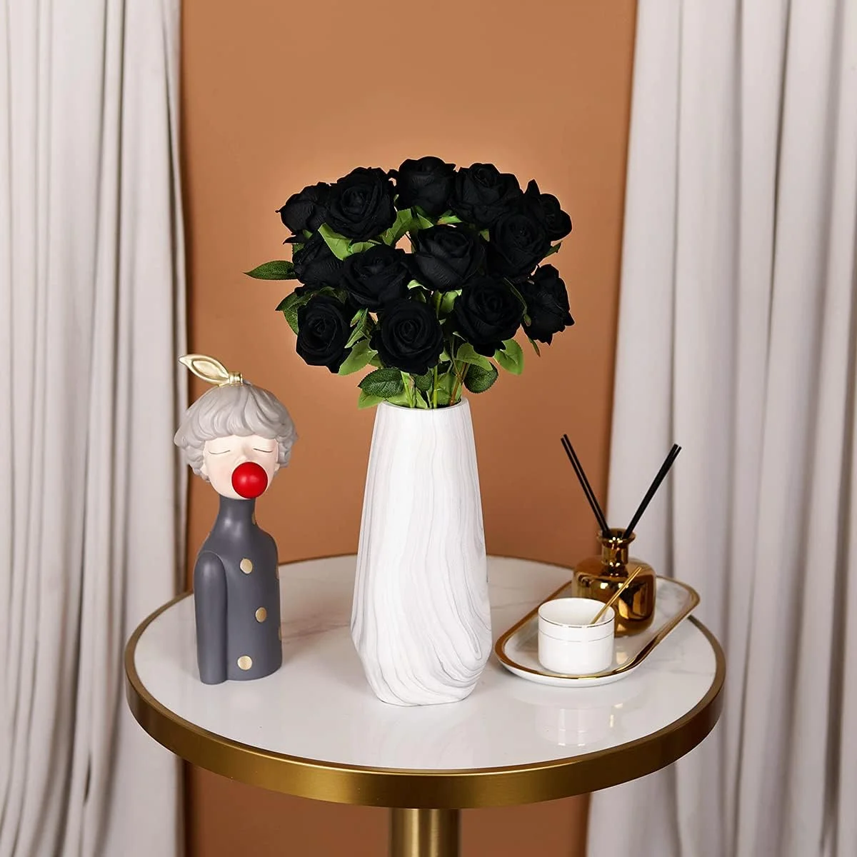 لویه 10 عددی رزهای مخملی مصنوعی گل های رز سیاه هالووین گل های ابریشمی با ساقه هدیه گل برای چیدمان شکرگزاری دکوراسیون منزل مهمانی - سیاه