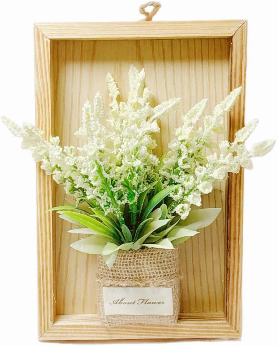 دکور دیوار گیاهان آویز مصنوعی Midrodlle در قاب چوبی (22.8 x 15.5 سانتی متر)، گل های مصنوعی دیوار آویز برای اتاق نشیمن، خانه، حمام، اتاق خواب، دکوراسیون آشپزخانه - گل اسطوخودوس زرد