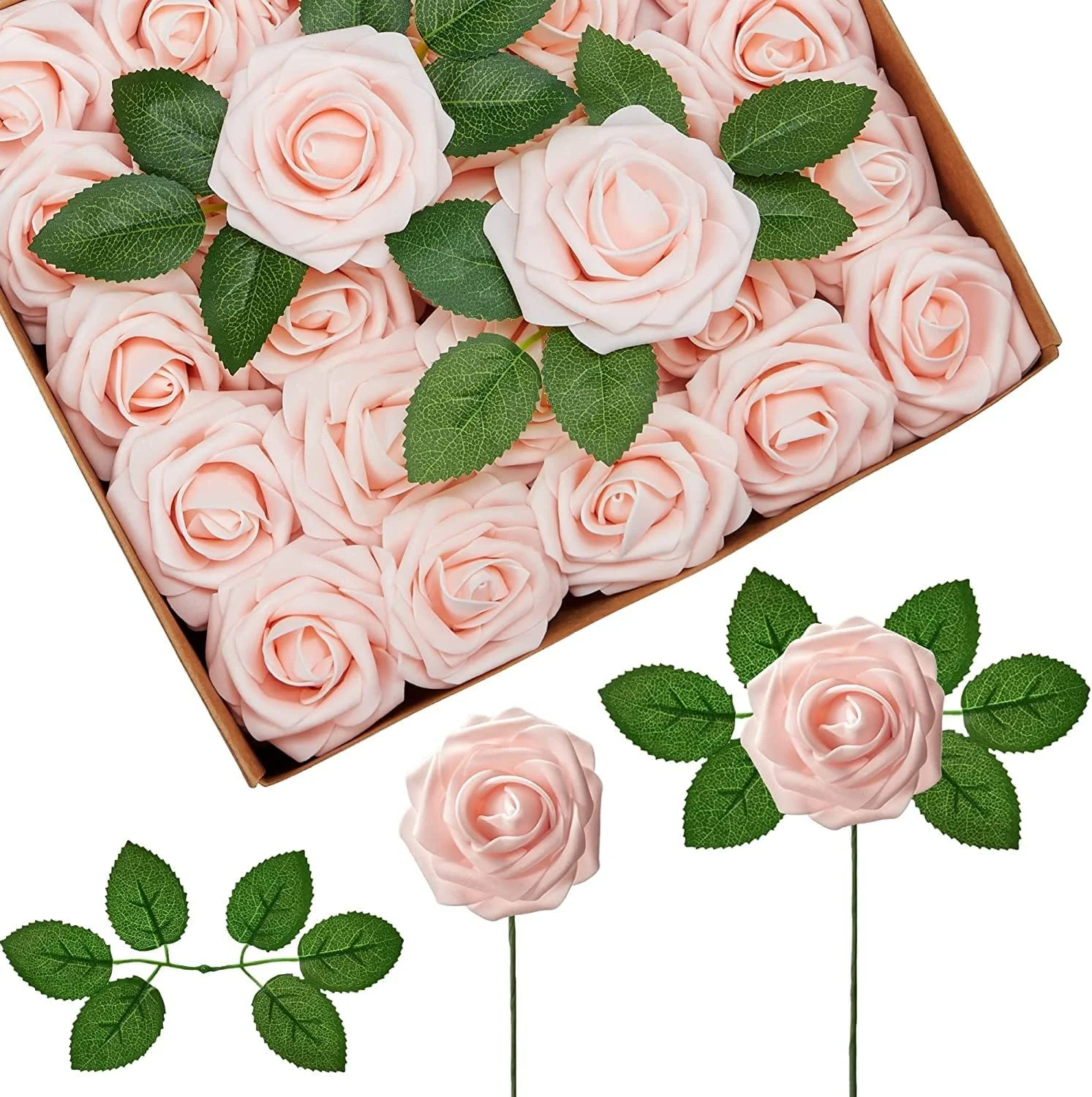 گل های مصنوعی OFRANK، 25 عدد گل رز فوم با ظاهر واقعی به همراه ساقه برای دسته گل عروسی، تزیینات میز نوزاد، چیدمان گل، میزهای مهمانی، دکوراسیون منزل (صورتی گلگون)