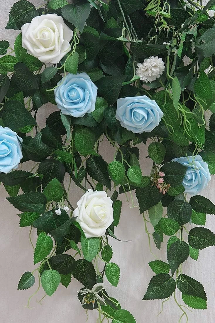 گل های مصنوعی OOMYL، رزهای فوم عاجی با ظاهر واقعی به همراه ساقه برای دسته گل عروسی DIY، تزیینات میزهای مهمانی، 25 عدد (آبی آسمانی) گل های مصنوعی OOMYL، رزهای فوم عاجی با ظاهر واقعی به همراه ساقه برای دسته گل عروسی DIY، تزیینات میزهای مهمانی، 25 عدد (آبی آسمانی)