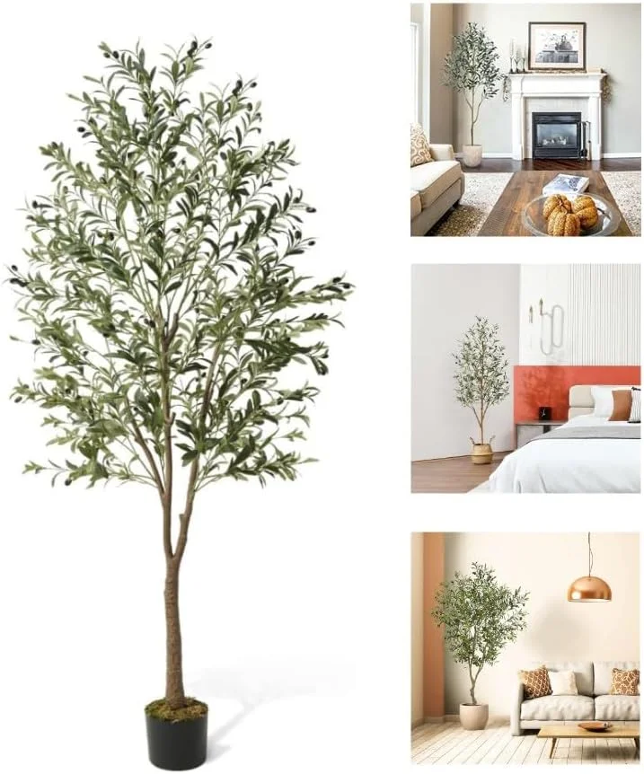 درخت زیتون مصنوعی 120 سانتی متری ORCHID M® برای دکوراسیون منزل و دفتر کار، درخت گلدانی مصنوعی بلند، درخت ابریشمی زیتون گلدانی مصنوعی با گلدان، شاخه ها و میوه های زیتون مصنوعی بزرگ