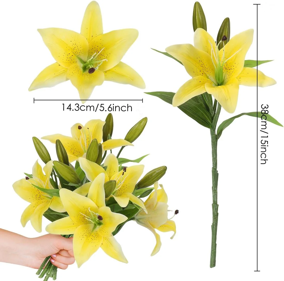 گل های مصنوعی سوسن ببری RERXN، گل های لاتکس، دکوراسیون منزل و جشن عروسی، بسته 5 عددی زرد گل های مصنوعی سوسن ببری RERXN، گل های لاتکس، دکوراسیون منزل و جشن عروسی، بسته 5 عددی زرد