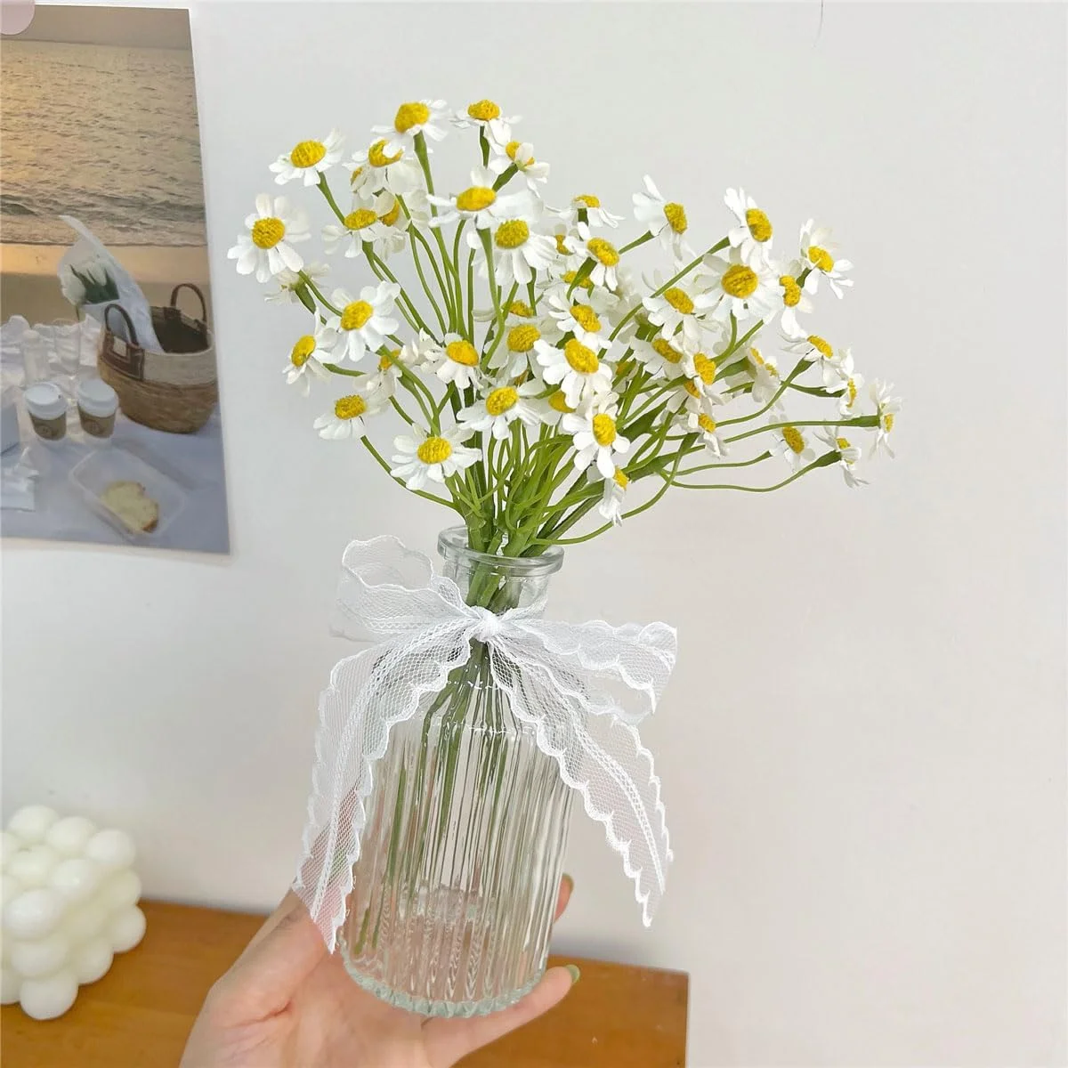 گل های مصنوعی کوچک گل بابونه سفید Smalldu، 2 دسته/12 عدد گل بابونه مصنوعی 10 اینچی، گل وحشی بهاری برای دکوراسیون مهمانی (گلدان شامل نمی شود)
