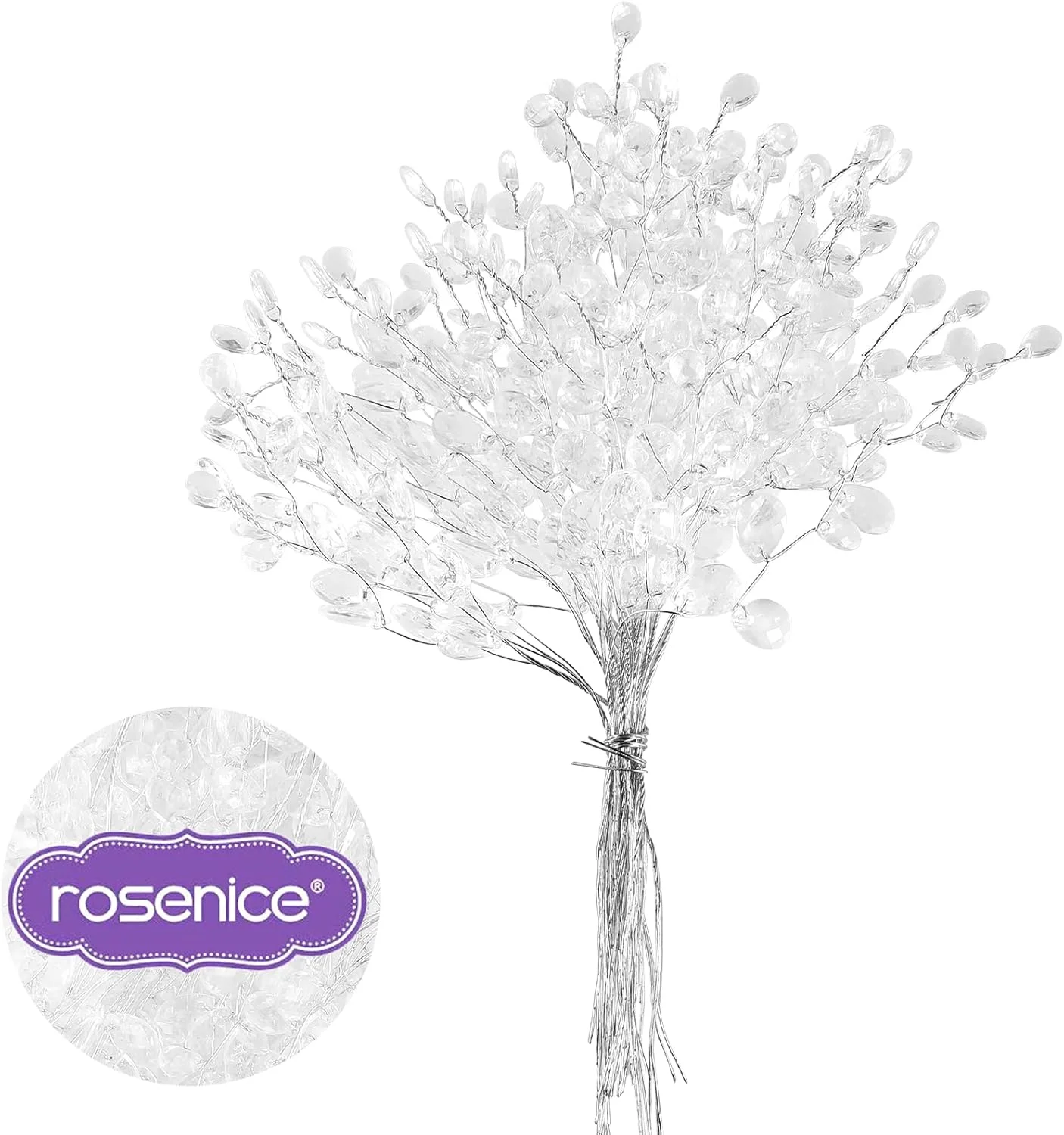 ROSENICE 50 عدد ساقه گل مصنوعی با قطره مهره اکریلیک کریستالی 16 سانتی متری (سفید) ROSENICE 50 عدد ساقه گل مصنوعی با قطره مهره اکریلیک کریستالی 16 سانتی متری (سفید)