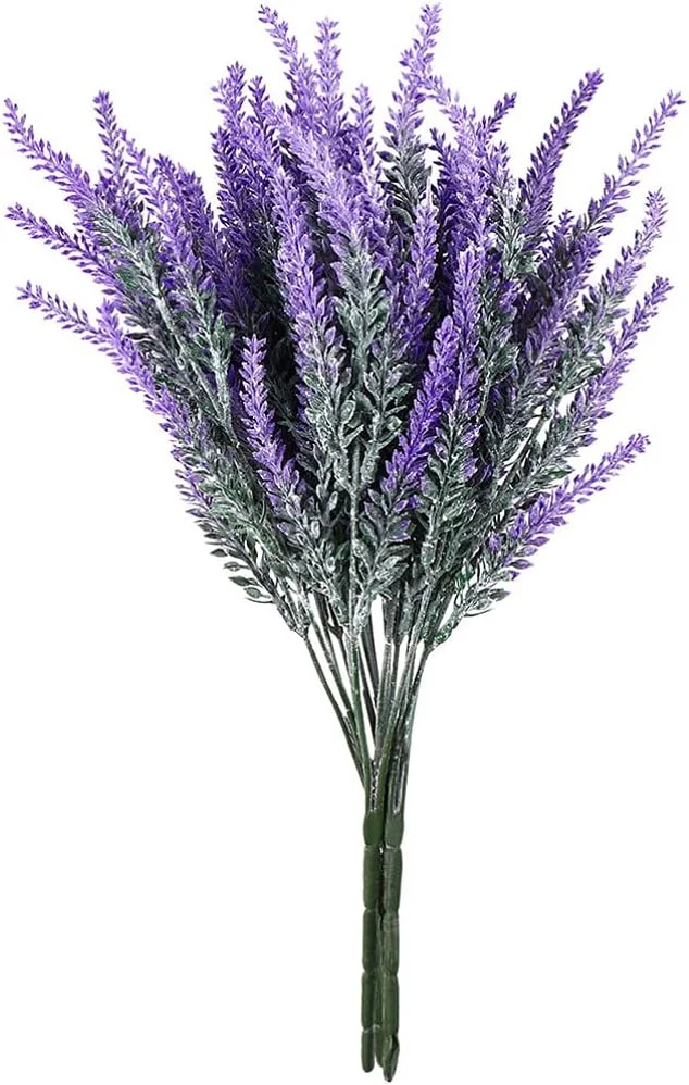 گل مصنوعی پلاستیکی اسطوخودوس XNIUIU، گیاهان اسطوخودوس مصنوعی واقعی برای عروسی، کاردستی، دکور آشپزخانه یا دکوراسیون منزل روستایی 6 عدد (بنفش)