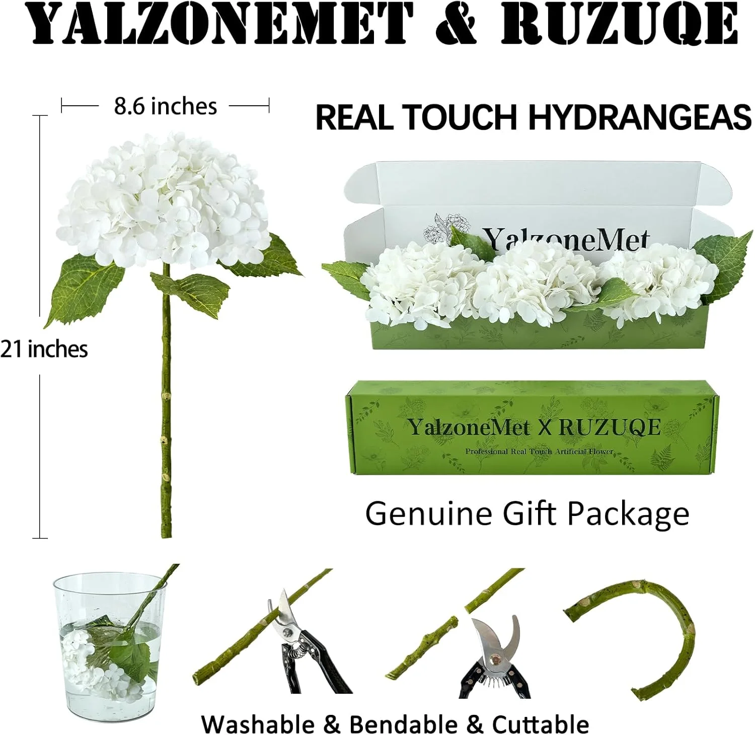 یالزون‌مت 3 شاخه گل مصنوعی هیدرانژا سفید 53 سانتی‌متری، گل هیدرانژا مصنوعی با لمس واقعی برای تزیین میزهای عروسی، گل‌های مصنوعی برای مهمانی، دکوراسیون منزل و آشپزخانه