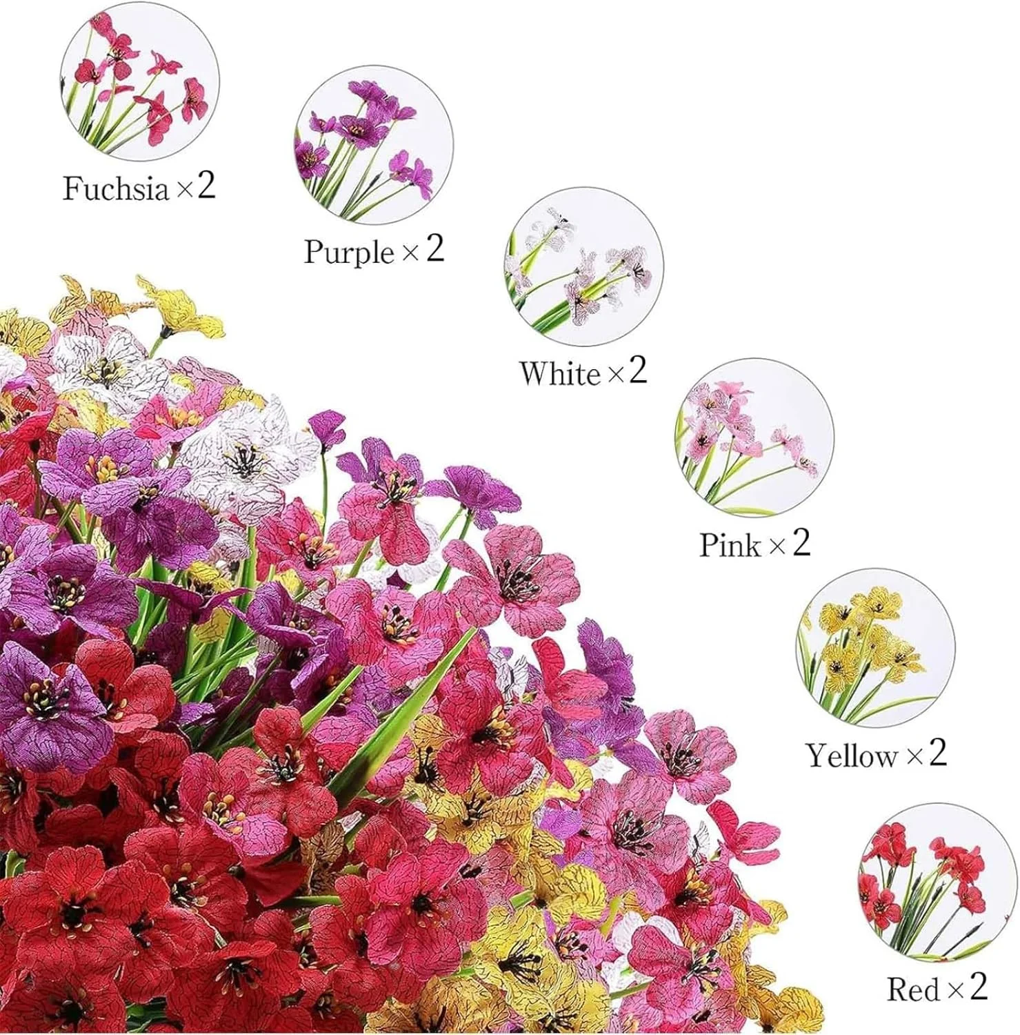 YHOME 12 دسته گل مصنوعی برای فضای باز، گل های پلاستیکی مصنوعی بدون محو شدن، گیاهان مصنوعی برای تزئین گلدان های آویزان در داخل و خارج از منزل، باغ، ایوان، جعبه پنجره، خانه، عروسی، خانه روستایی (6 رنگ) YHOME 12 دسته گل مصنوعی برای فضای باز، گل های پلاستیکی مصنوعی بدون محو شدن، گیاهان مصنوعی برای تزئین گلدان های آویزان در داخل و خارج از منزل، باغ، ایوان، جعبه پنجره، خانه، عروسی، خانه روستایی (6 رنگ)