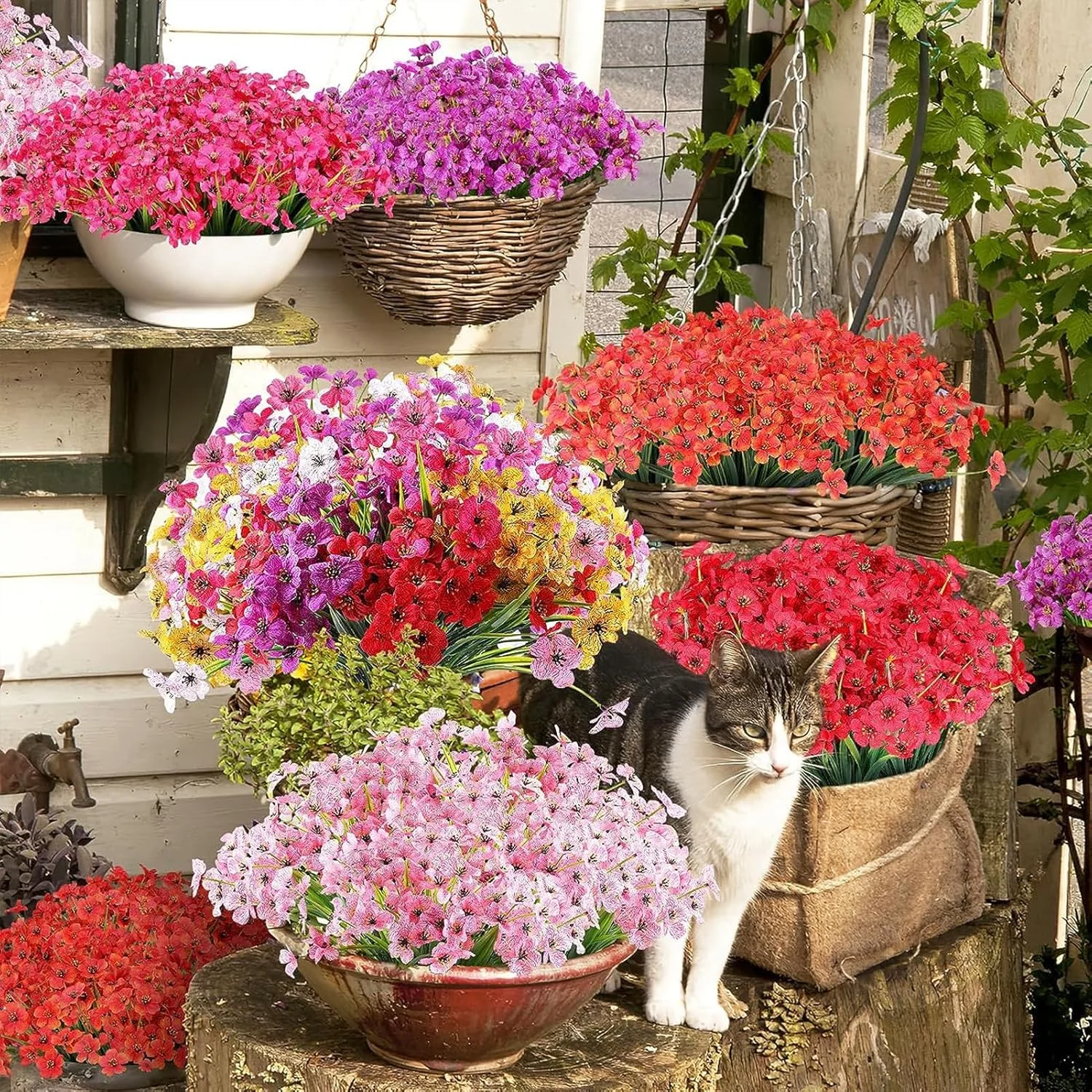 YHOME 12 دسته گل مصنوعی برای فضای باز، گل های پلاستیکی مصنوعی بدون محو شدن، گیاهان مصنوعی برای تزئین گلدان های آویزان در داخل و خارج از منزل، باغ، ایوان، جعبه پنجره، خانه، عروسی، خانه روستایی (6 رنگ) YHOME 12 دسته گل مصنوعی برای فضای باز، گل های پلاستیکی مصنوعی بدون محو شدن، گیاهان مصنوعی برای تزئین گلدان های آویزان در داخل و خارج از منزل، باغ، ایوان، جعبه پنجره، خانه، عروسی، خانه روستایی (6 رنگ)