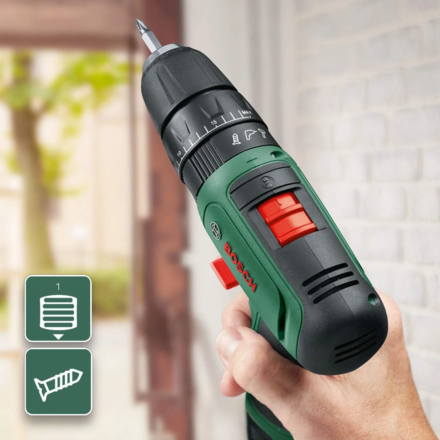 دریل چکشی شارژی بوش EasyImpact 1200 (2 عدد باتری، سیستم 12 ولت، 19 قطعه لوازم جانبی، در جعبه)