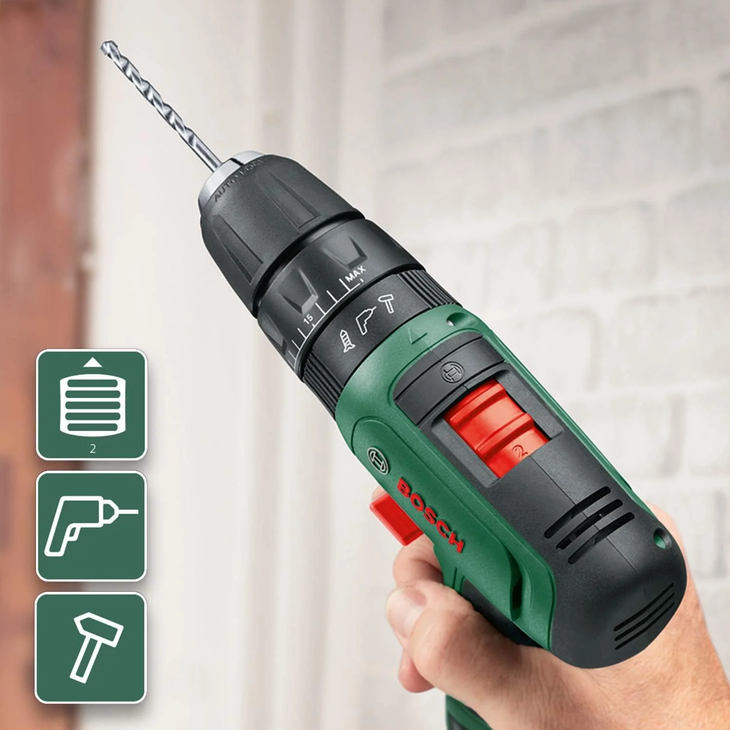 دریل چکشی شارژی بوش EasyImpact 1200 (2 عدد باتری، سیستم 12 ولت، 19 قطعه لوازم جانبی، در جعبه)