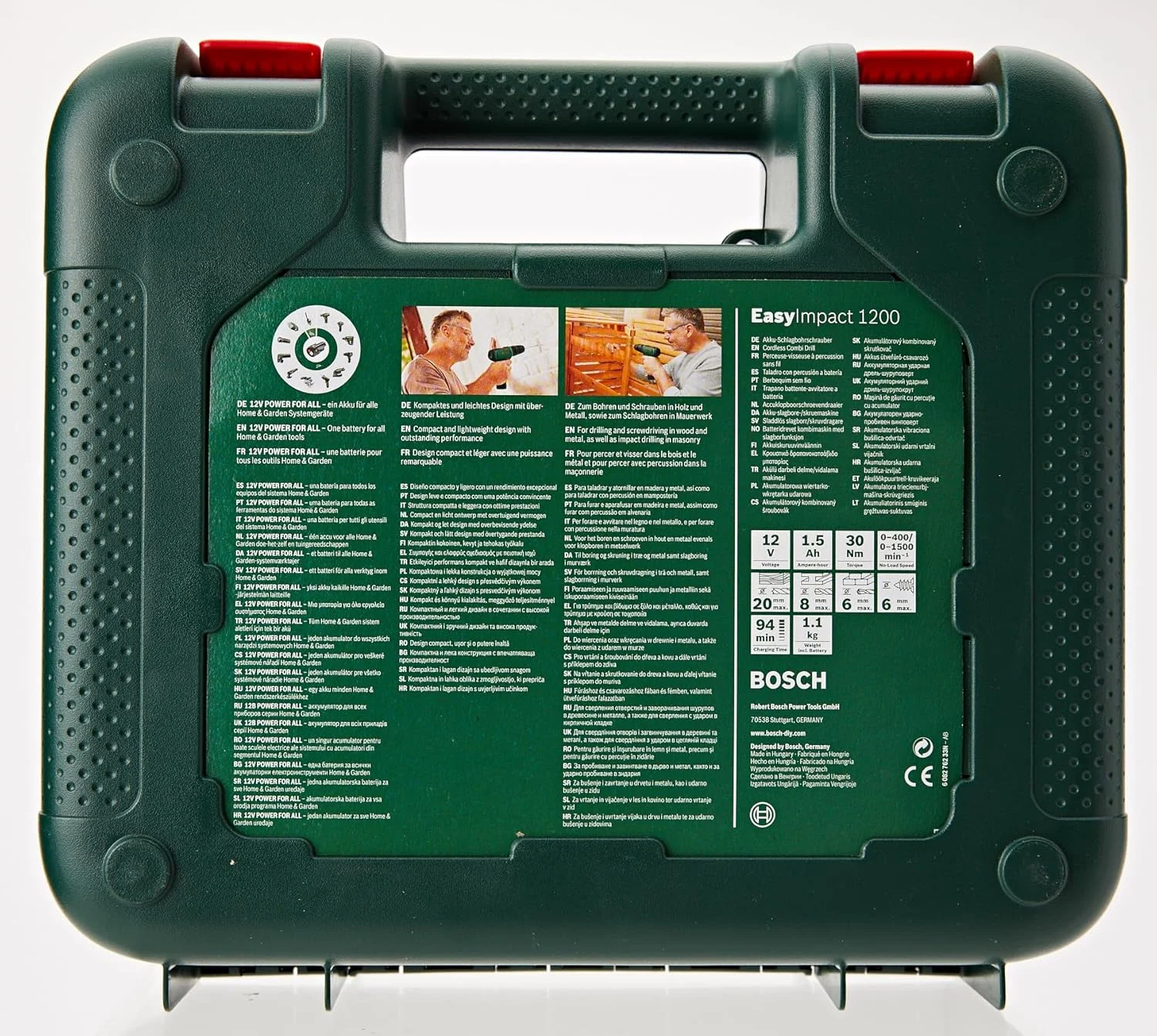 دریل چکشی شارژی بوش EasyImpact 1200 (2 عدد باتری، سیستم 12 ولت، 19 قطعه لوازم جانبی، در جعبه)