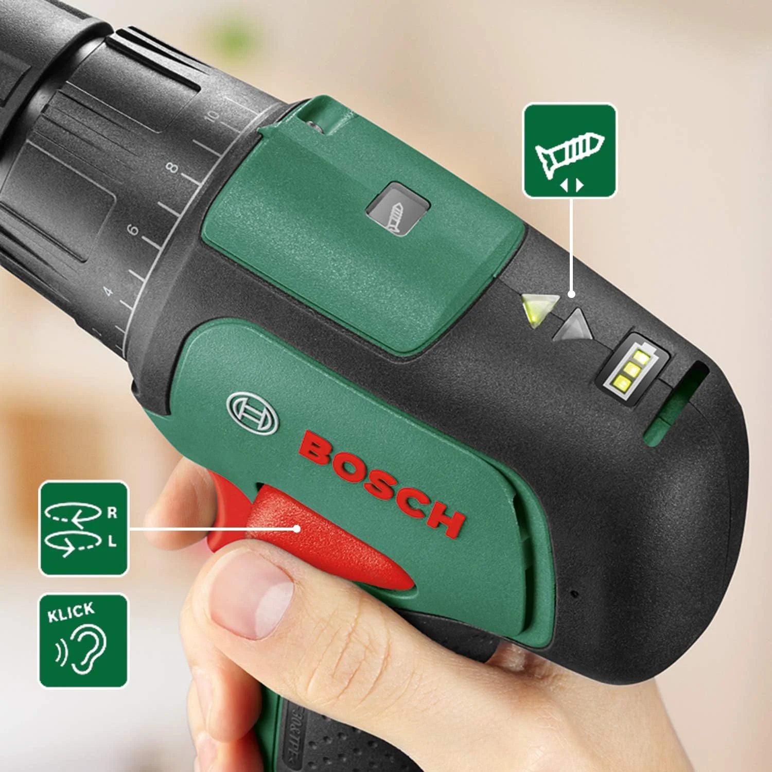 دریل پیچ گوشتی شارژی بوش EasyImpact 12 (1 باتری، سیستم 12 ولت، در کیف نرم)