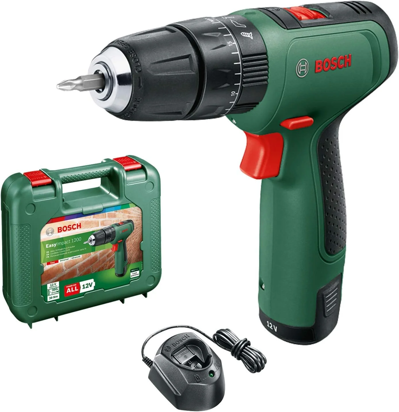 دریل چکشی شارژی بوش EasyImpact 1200 (1 عدد باتری، سیستم 12 ولت، در کیف حمل)