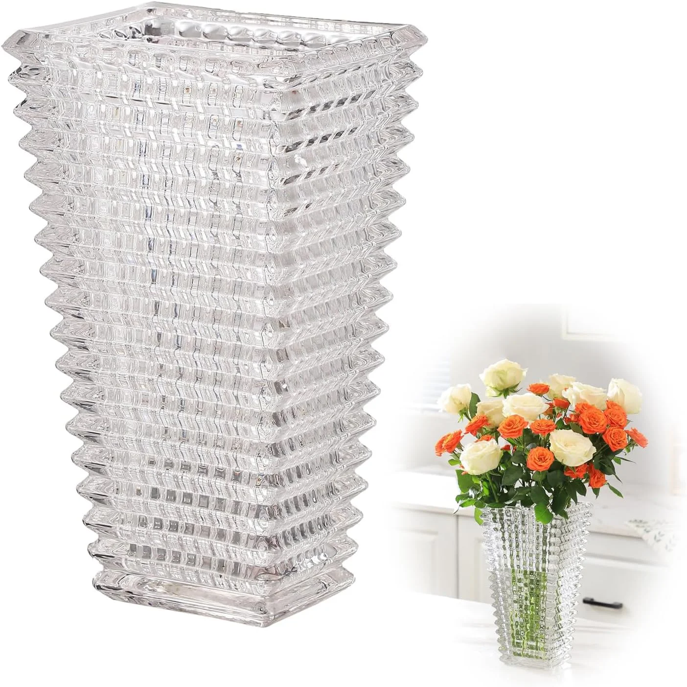 گلدان شیشه ای کریستالی Azonee برای گل، گلدان گل شیشه ای شفاف و ظریف، طراحی هندسی مدرن، گلدان بزرگ برای دکوراسیون منزل، هدیه برای مناسبت های خاص (27.5 سانتی متر)