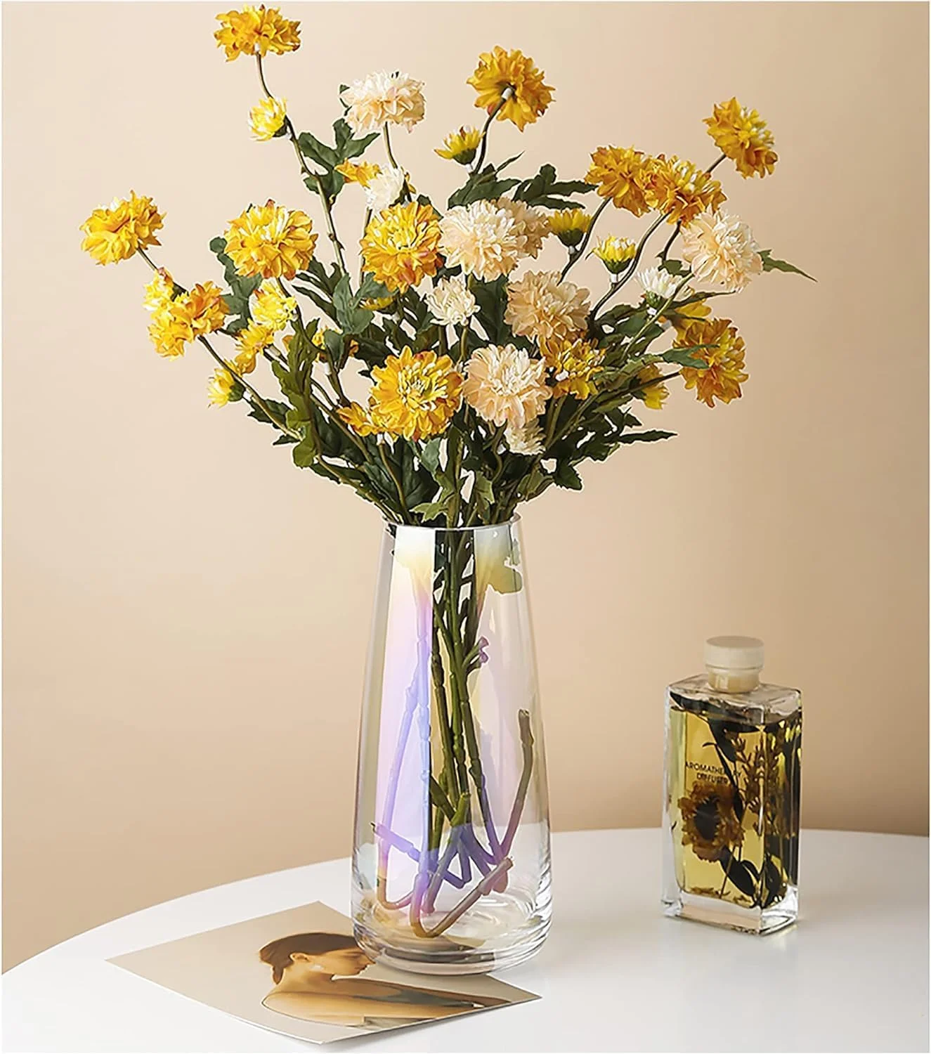 گلدان شیشه ای گل BananaHome، 8.7 اینچ، گلدان شیشه ای مدرن بزرگ رنگین کمانی، گلدان های کریستالی مخروطی برای میزهای پذیرایی، دکوراسیون منزل، مهمانی اداری، تولد، عروسی، تزئینات اتاق نشیمن (نئون شفاف)