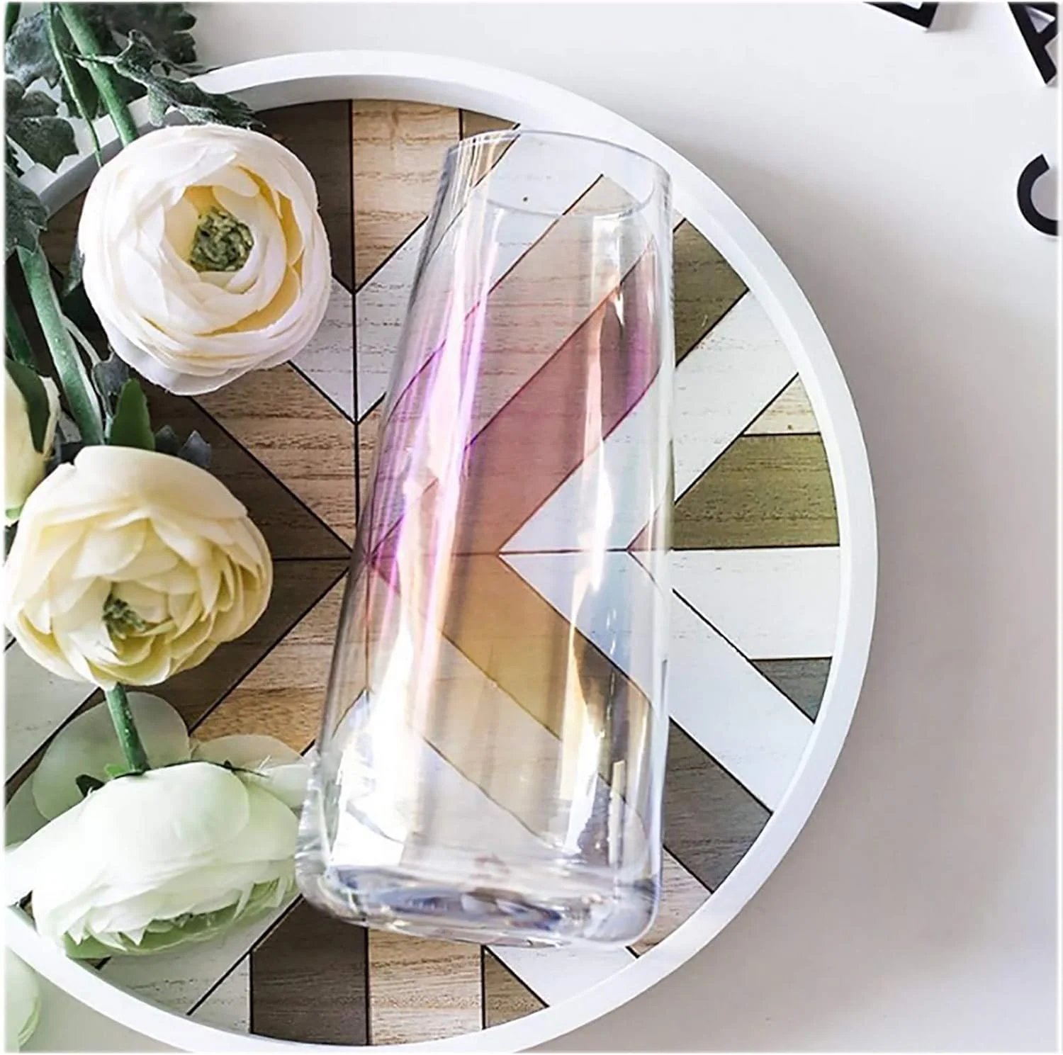 گلدان شیشه ای گل BananaHome، 8.7 اینچ، گلدان شیشه ای مدرن بزرگ رنگین کمانی، گلدان های کریستالی مخروطی برای میزهای پذیرایی، دکوراسیون منزل، مهمانی اداری، تولد، عروسی، تزئینات اتاق نشیمن (نئون شفاف)