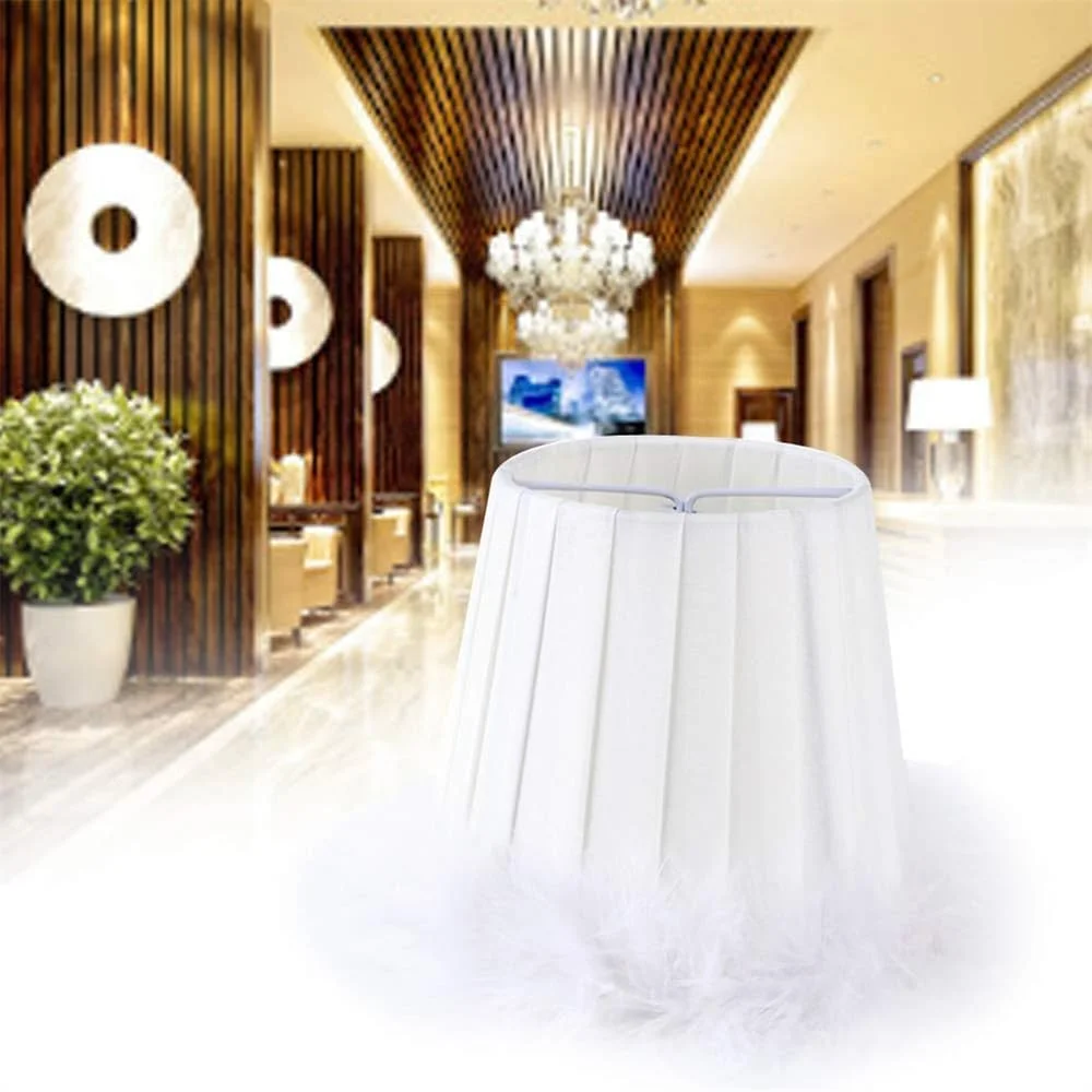 آباژور پر آزونه، آباژور پارچه ای گیره دار کوچک مدرن با پر، پارچه سفید برای لوستر رومیزی و چراغ دیواری، 8.4x11.9x10.9 سانتی متر