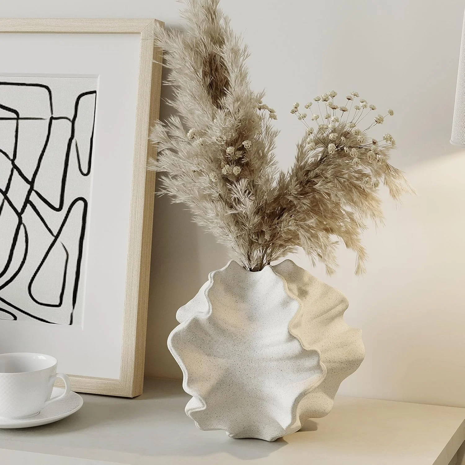 گلدان سرامیکی ORCHID M® برای دکوراسیون منزل، گلدان سفید رنگ، سبک مینیمالیستی نوردیک بوهو برای دکوراسیون مدرن خانه های روستایی، اتاق نشیمن، آشپزخانه، شومینه، اتاق خواب، میز غذاخوری، دفتر کار (سفید، بزرگ)