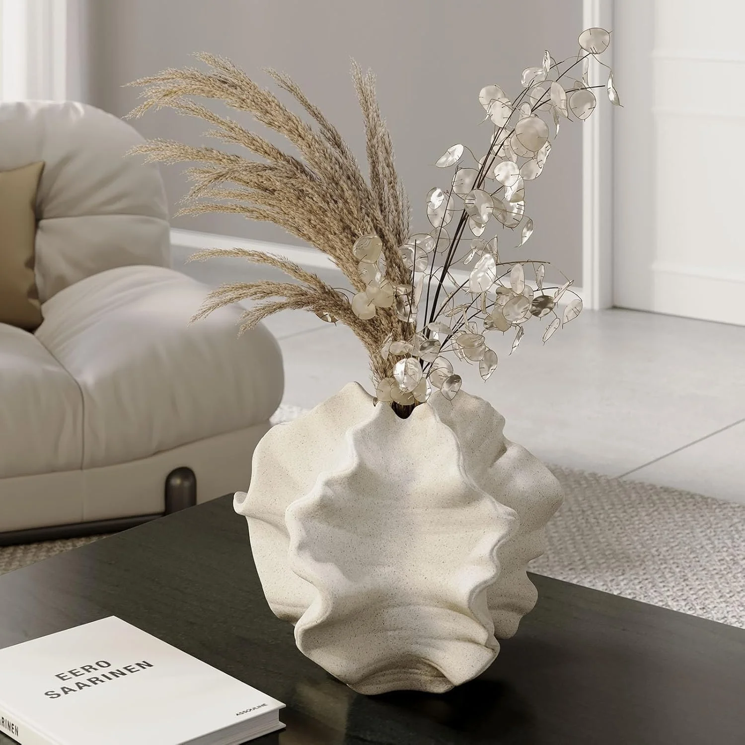 گلدان سرامیکی ORCHID M® برای دکوراسیون منزل، گلدان سفید رنگ، سبک مینیمالیستی نوردیک بوهو برای دکوراسیون مدرن خانه های روستایی، اتاق نشیمن، آشپزخانه، شومینه، اتاق خواب، میز غذاخوری، دفتر کار (سفید، بزرگ)