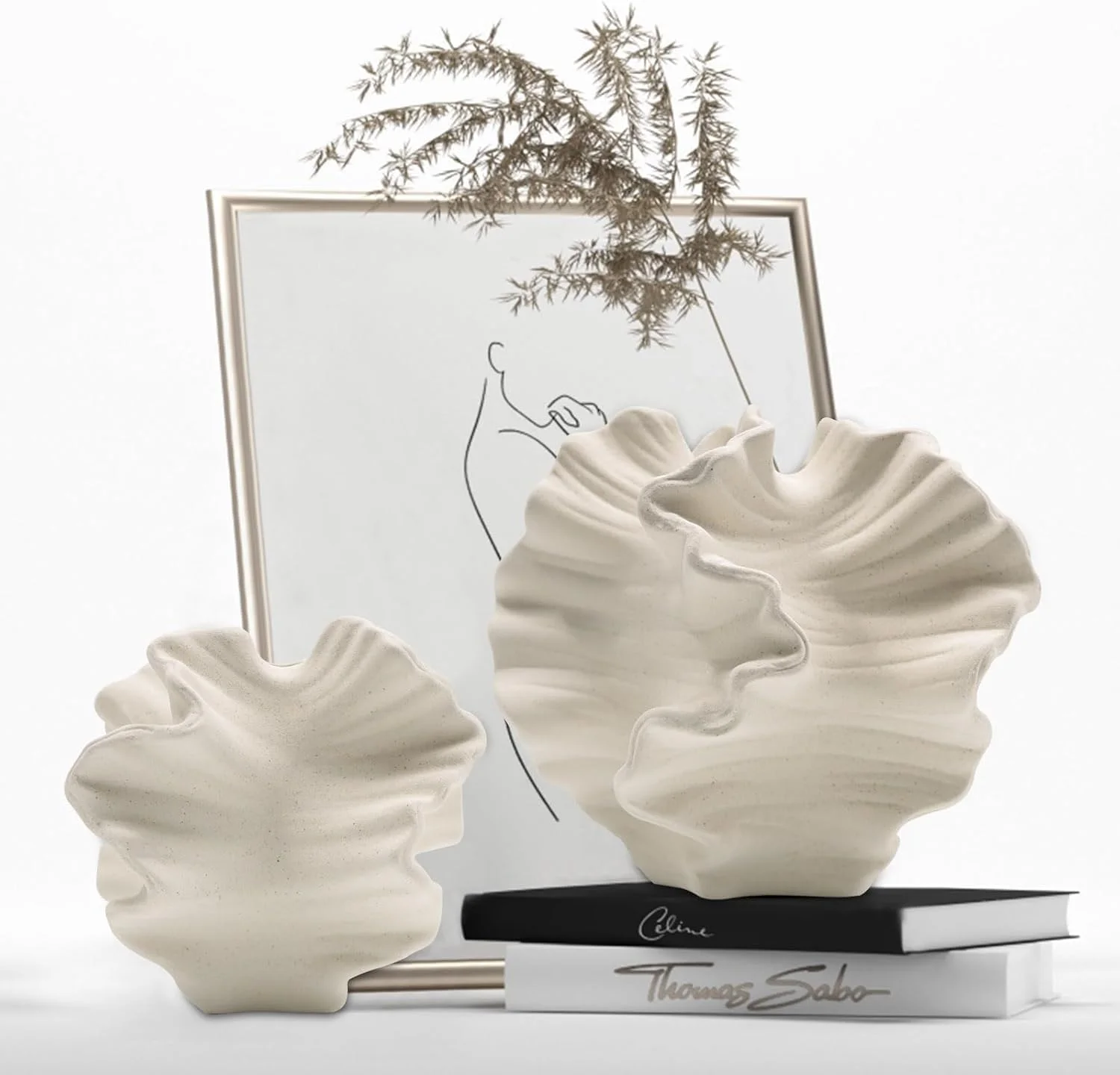 گلدان سرامیکی ORCHID M® برای دکوراسیون منزل، گلدان سفید رنگ، سبک مینیمالیستی نوردیک بوهو برای دکوراسیون مدرن خانه های روستایی، اتاق نشیمن، آشپزخانه، شومینه، اتاق خواب، میز غذاخوری، دفتر کار (سفید، بزرگ)