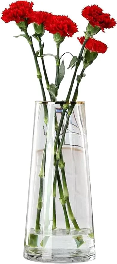 گلدان شیشه ای شفاف، گلدان استوانه ای برای گل آرایی، عروسی، دکوراسیون منزل یا دفتر، 21.5 سانتی متر ارتفاع، دهانه 7 سانتی متر