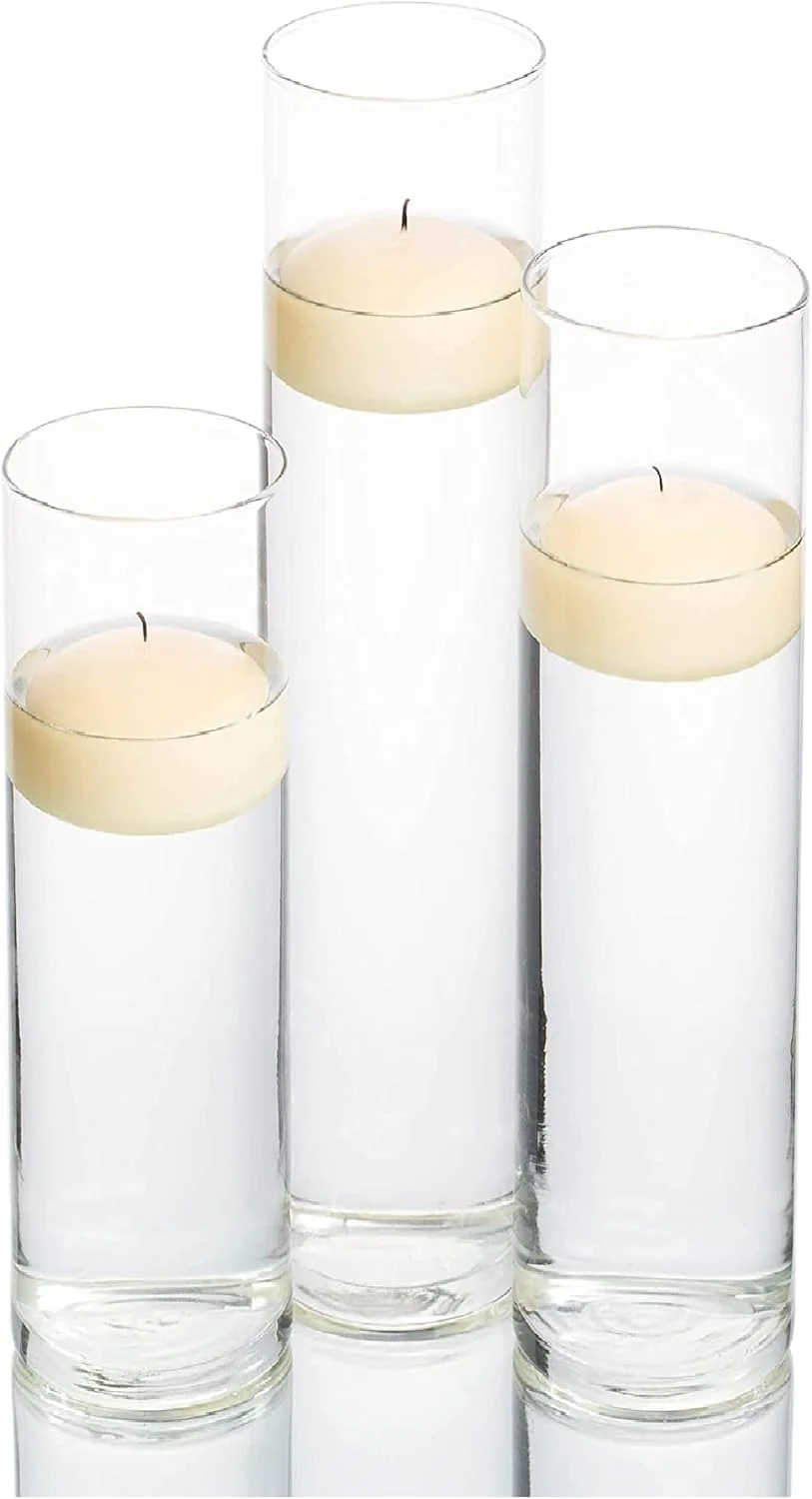 گلدان استوانه ای شیشه ای بلند، بزرگ (30 سانتی متر ارتفاع x 5 سانتی متر عرض)، متوسط (25 سانتی متر ارتفاع x 5 سانتی متر عرض) و کوچک (20 سانتی متر ارتفاع x 5 سانتی متر عرض) - مجموعه 3 عددی
