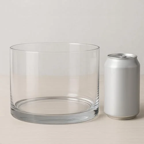 گلدان استوانه ای شیشه ای شفاف CYS Excel (ارتفاع: 15 سانتی متر، قطر: 18 سانتی متر) | گلدان شیشه ای برای میز، شمعدان شیشه ای استوانه ای