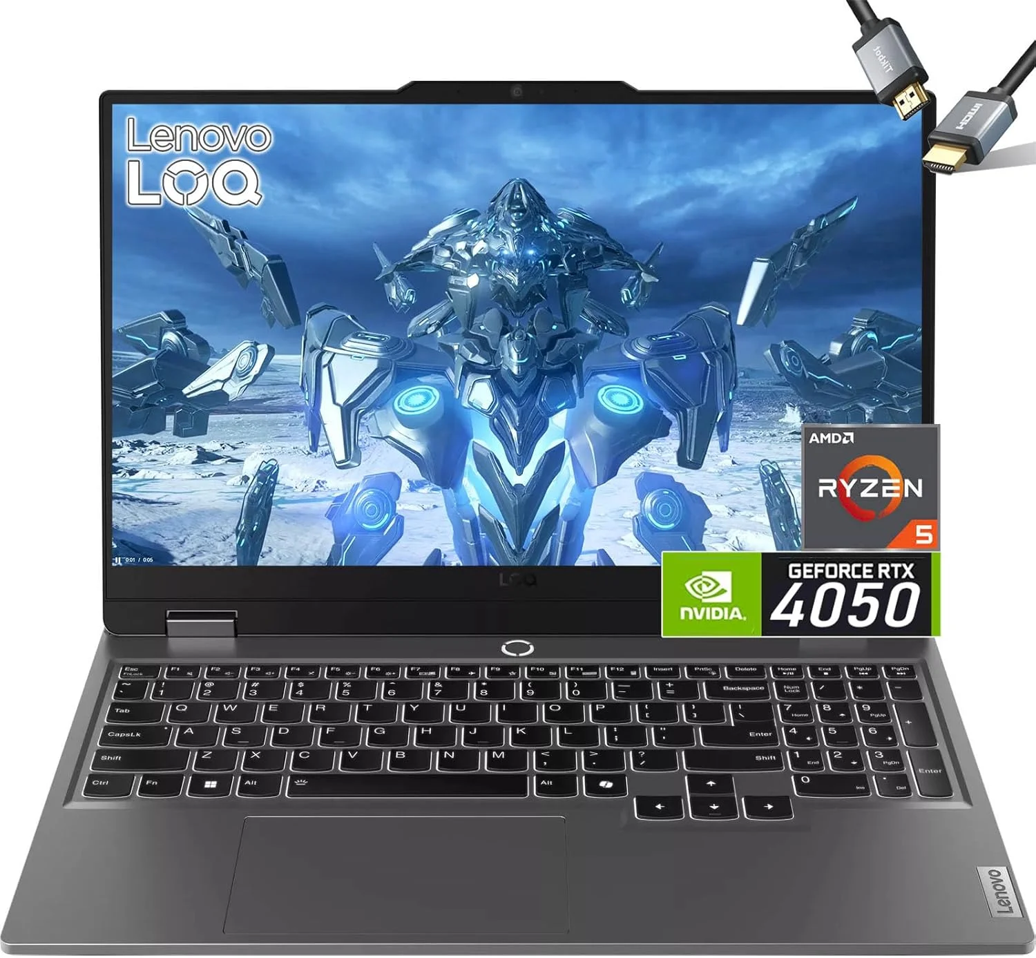 لپ تاپ گیمینگ Lenovo-LOQ RTX 4060 - AMD Ryzen 7 7435HS قوی تر از i7-12650H - صفحه نمایش 15.6 اینچی FHD IPS G-SYNC - ویندوز 11 - کیبورد با نور پس زمینه - کامپیوتر گیمر 2024 (32 گیگابایت رم DDR5 | 2 ترابایت SSD PCIe)