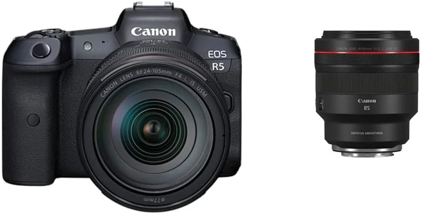 دوربین بدون آینه فول فریم Canon EOS R5 به همراه کیت لنز RF24-105mm F4 L IS USM - فیلمبرداری 8K، سنسور CMOS فول فریم 45 مگاپیکسلی، پردازشگر تصویر DIGIC X، شاتر مکانیکی تا 12 فریم در ثانیه (بدنه + لنز)