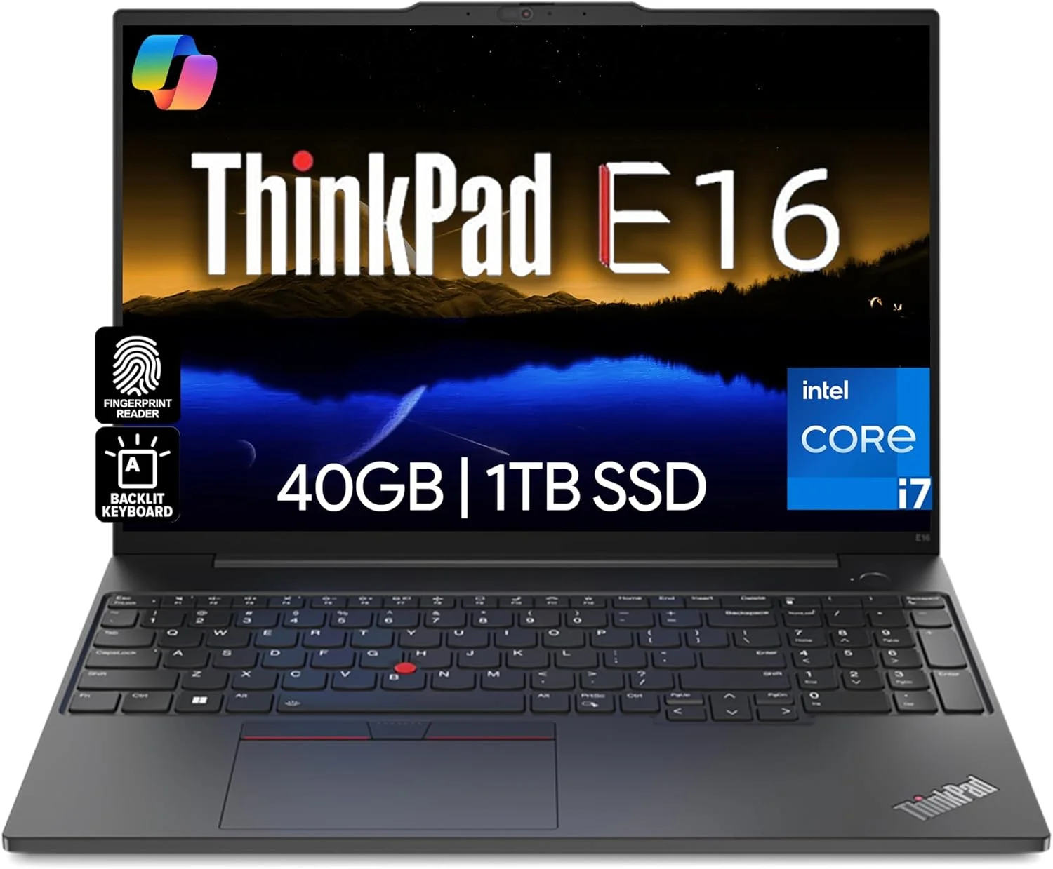 لپ تاپ تجاری اورجینال Lenovo ThinkPad E16، صفحه نمایش 16 اینچی WUXGA IPS، پردازنده 10 هسته ای Intel i7-1355U، رم 40 گیگابایتی، حافظه 1 ترابایتی NVMe، حسگر اثر انگشت، کیبورد با نور پس زمینه، WiFi 6، بلوتوث، RJ-45، ویندوز 11 پرو
