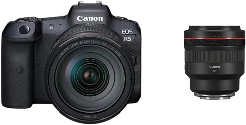 دوربین بدون آینه فول فریم Canon EOS R5 به همراه لنز RF24-105mm F4 L IS USM - فیلمبرداری 8K، سنسور CMOS فول فریم 45 مگاپیکسلی، پردازشگر تصویر DIGIC X، شاتر مکانیکی تا 12 فریم در ثانیه (بدنه + لنز)