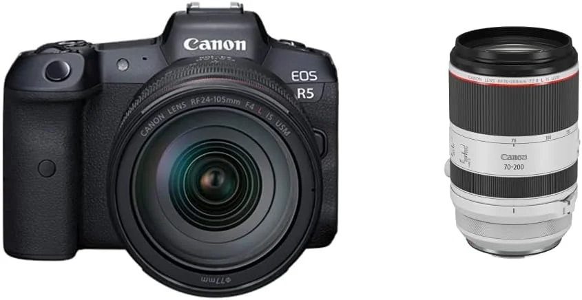 دوربین بدون آینه فول فریم Canon EOS R5 به همراه لنز RF24-105mm F4 L IS USM - فیلمبرداری 8K، سنسور CMOS فول فریم 45 مگاپیکسلی، پردازشگر تصویر DIGIC X، شاتر مکانیکی تا 12 فریم در ثانیه (بدنه + لنز)