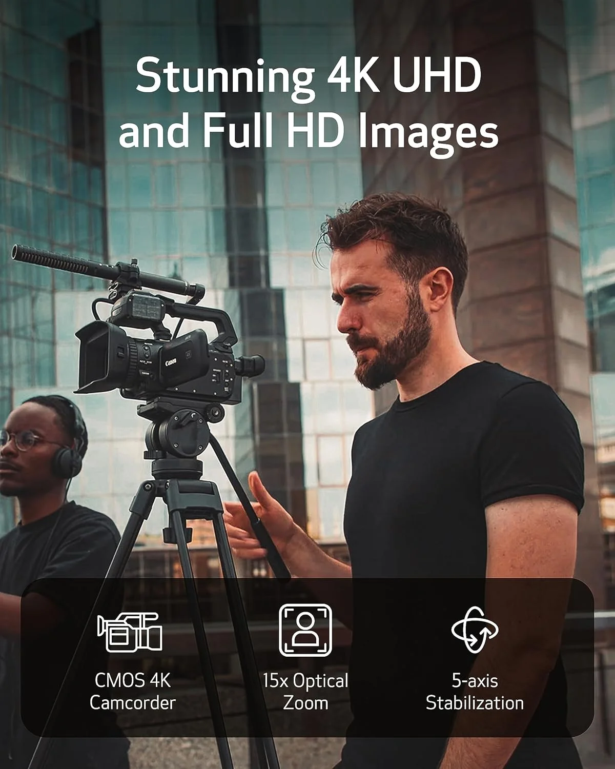 دوربین فیلمبرداری حرفه ای Canon XA75، فیلمبرداری، ضبط و پخش ویدئوهای 4K UHD، لنز زوم اپتیکال 15x، ترمینال 3G SDI و XLR، مشکی