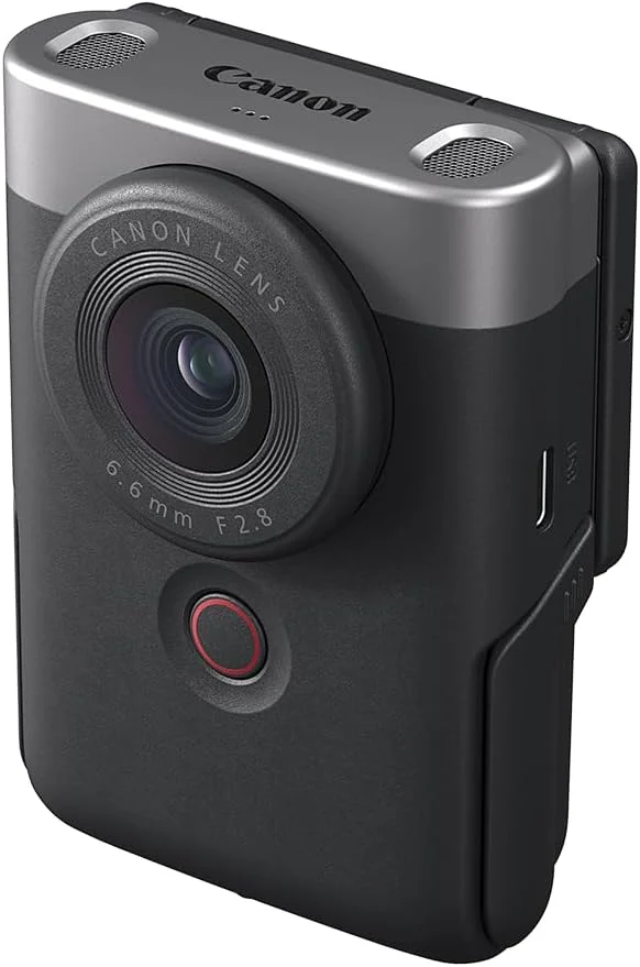 دوربین ولاگ کانن PowerShot V10 برای تولیدکنندگان محتوا، لنز واید 19 میلی‌متری، سنسور CMOS 1 اینچی، ویدیوی 4K، ردیابی چهره، میکروفون داخلی، تثبیت‌کننده تصویر، وب‌کم، پخش زنده، نقره‌ای