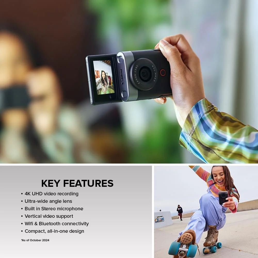 دوربین ولاگ کانن PowerShot V10 برای تولیدکنندگان محتوا، لنز واید 19 میلی‌متری، سنسور CMOS 1 اینچی، ویدیوی 4K، ردیابی چهره، میکروفون داخلی، تثبیت‌کننده تصویر، وب‌کم، پخش زنده، نقره‌ای
