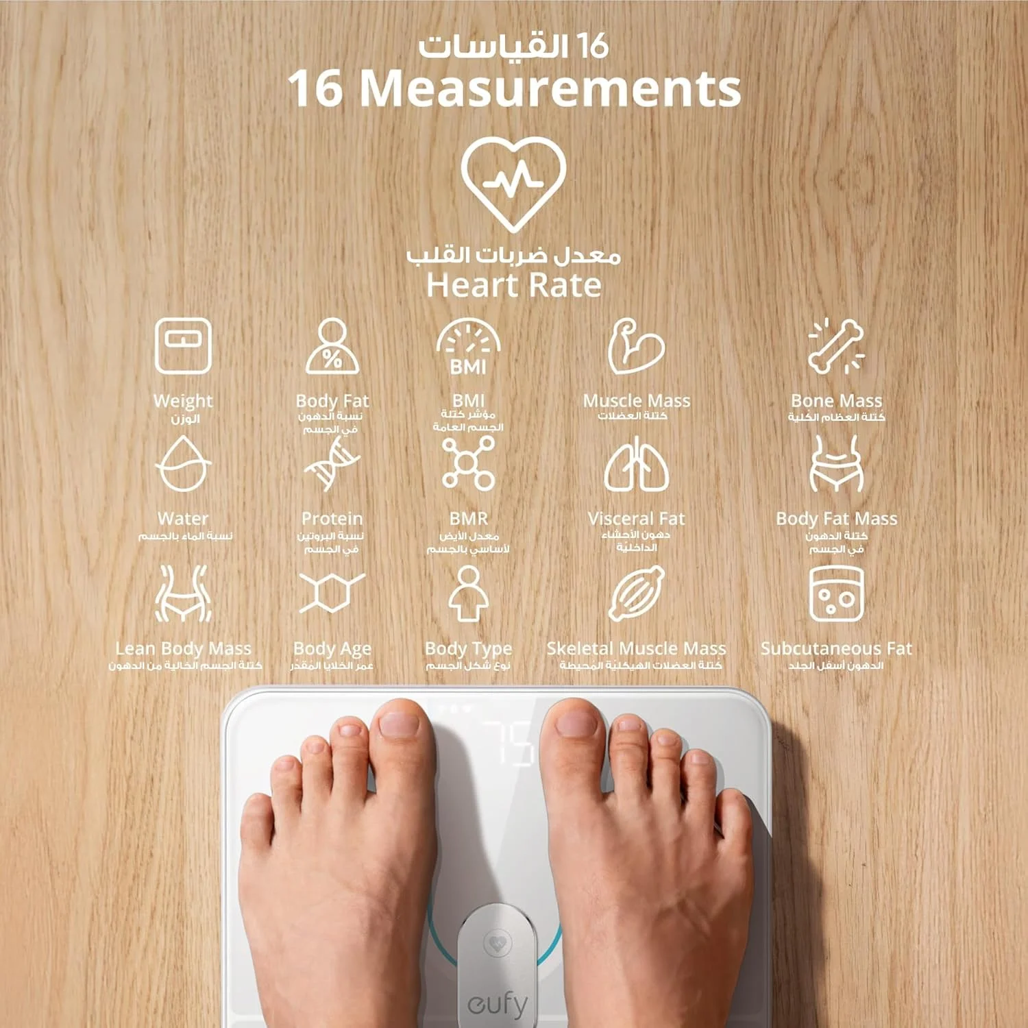 ترازو هوشمند Eufy مدل Smart Scale P2 Pro، ترازوی وزن با Wi-Fi و بلوتوث، 16 اندازه گیری شامل وزن، ضربان قلب، چربی بدن، BMI، توده عضلانی و استخوانی، حالت بدن مجازی سه بعدی، 50 گرم / 0.1 پوند ترازو هوشمند Eufy مدل Smart Scale P2 Pro، ترازوی وزن با Wi-Fi و بلوتوث، 16 اندازه گیری شامل وزن، ضربان قلب، چربی بدن، BMI، توده عضلانی و استخوانی، حالت بدن مجازی سه بعدی، 50 گرم / 0.1 پوند