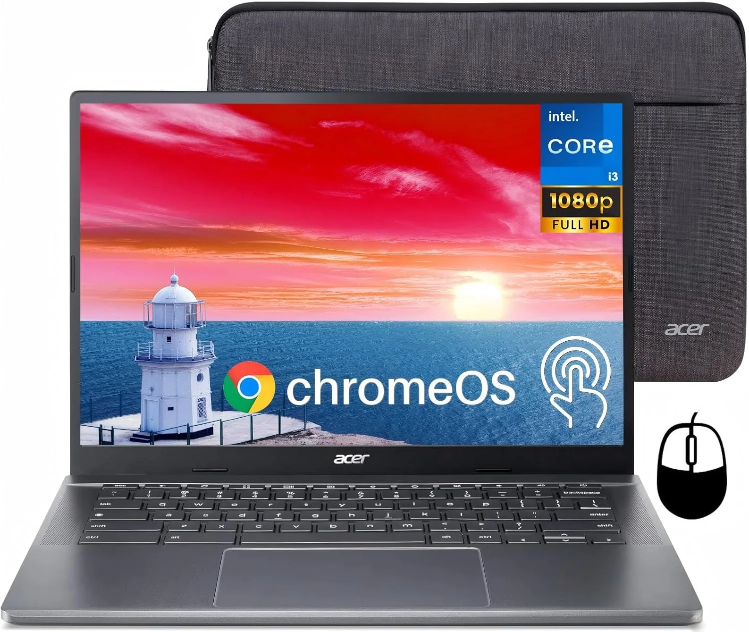 لپ تاپ لمسی Acer Chromebook Plus 514، پردازنده 8 هسته ای Intel i3-N305، رم 8 گیگابایتی LPDDR5، حافظه SSD 512 گیگابایتی، لپ تاپ تجاری 14 اینچی FHD، Wi-Fi 6E، وب کم 1080P، کارت خوان SD، Chrome OS + لوازم جانبی طراحی شده