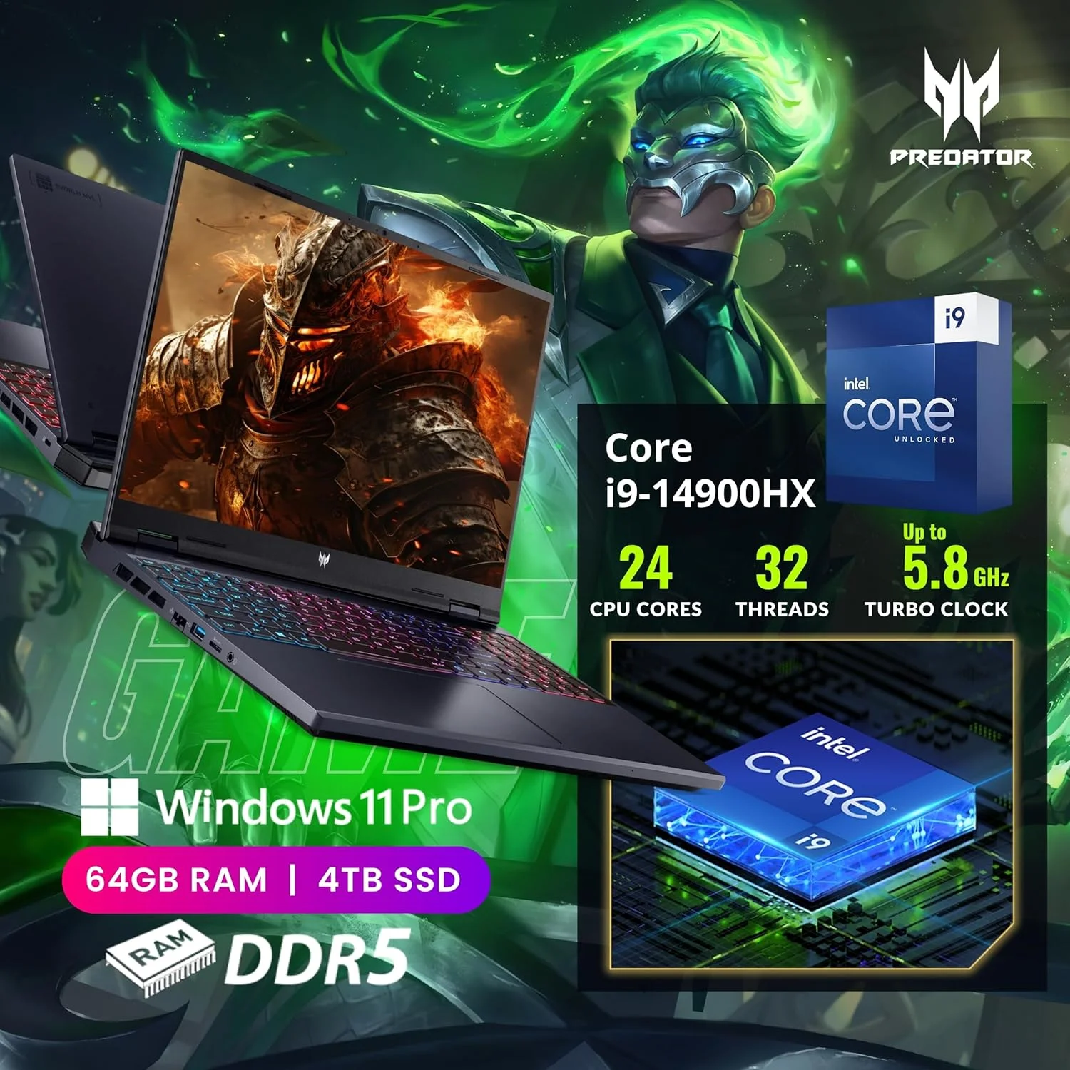 لپ تاپ گیمینگ ایسر Predator Helios Neo 16، نمایشگر 16 اینچی 165 هرتز 1920x1200، پردازنده Core i9-14900HX، کارت گرافیک GeForce RTX 4060، کیبورد با نور پس زمینه RGB، لپ تاپ هوش مصنوعی Copilot، ویندوز 11 پرو، مشکی (64 گیگابایت رم DDR5 | 4 ترابایت SSD) لپ تاپ گیمینگ ایسر Predator Helios Neo 16، نمایشگر 16 اینچی 165 هرتز 1920x1200، پردازنده Core i9-14900HX، کارت گرافیک GeForce RTX 4060، کیبورد با نور پس زمینه RGB، لپ تاپ هوش مصنوعی Copilot، ویندوز 11 پرو، مشکی (64 گیگابایت رم DDR5 | 4 ترابایت SSD)