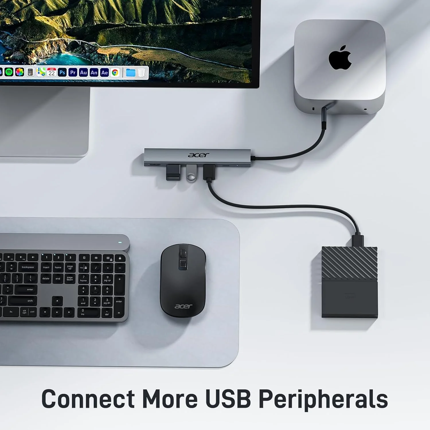 هاب USB C ایسر به آداپتور HDMI 4K، توسعه Type-C [5 در 1] اسپلیتر USB چند پورت با PD 100W، 3 پورت داده USB A، سازگار برای لپ تاپ تبلت، MacBook Pro/Air، iPhone 16 Pro/Pro Max، iPad Pro