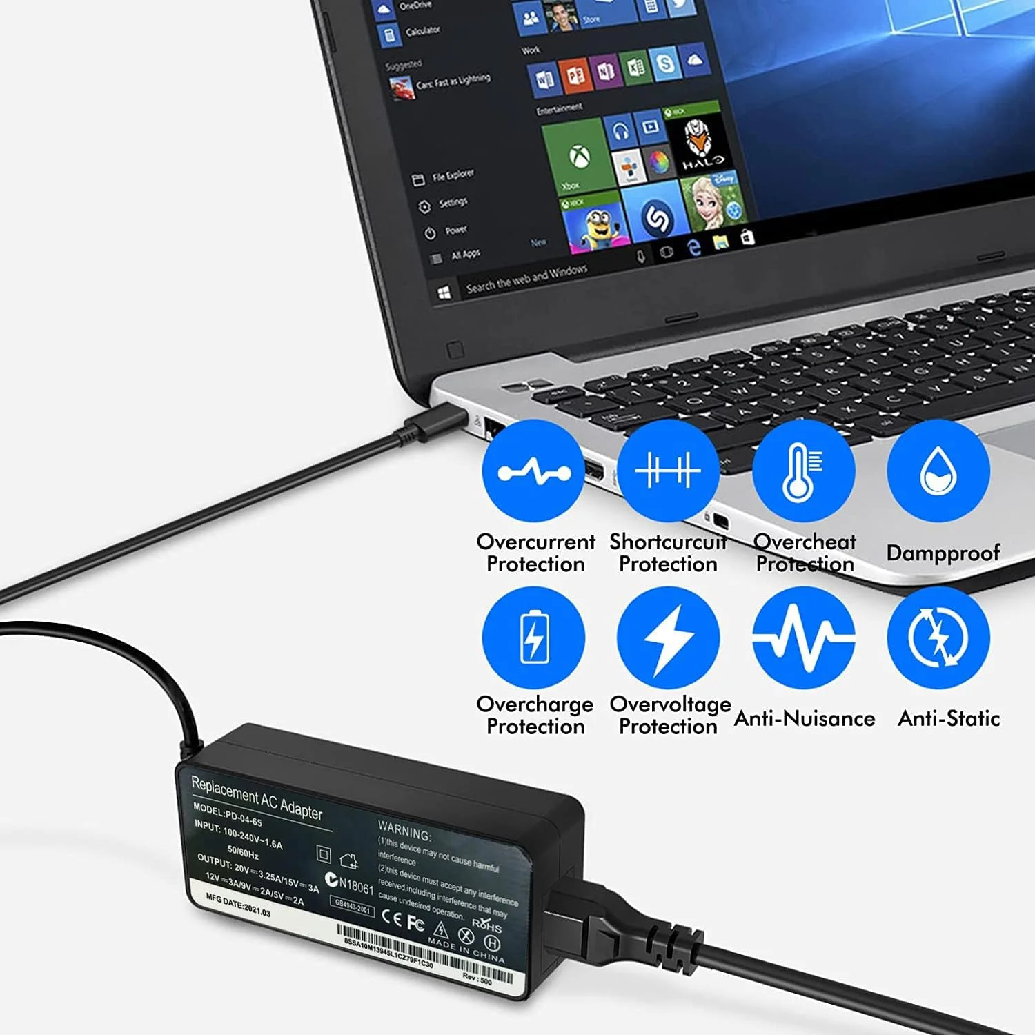 آداپتور برق 65 واتی USB C سازگار با Lenovo Think Pad Yoga، HP chrome book، Dell XPS، ASUS، Acer، HUAWEI، Xiaomi، Samsung و سایر دستگاه های Type C منبع تغذیه لپ تاپ دیواری PD (شارژر Type C) آداپتور برق 65 واتی USB C سازگار با Lenovo Think Pad Yoga، HP chrome book، Dell XPS، ASUS، Acer، HUAWEI، Xiaomi، Samsung و سایر دستگاه های Type C منبع تغذیه لپ تاپ دیواری PD (شارژر Type C)