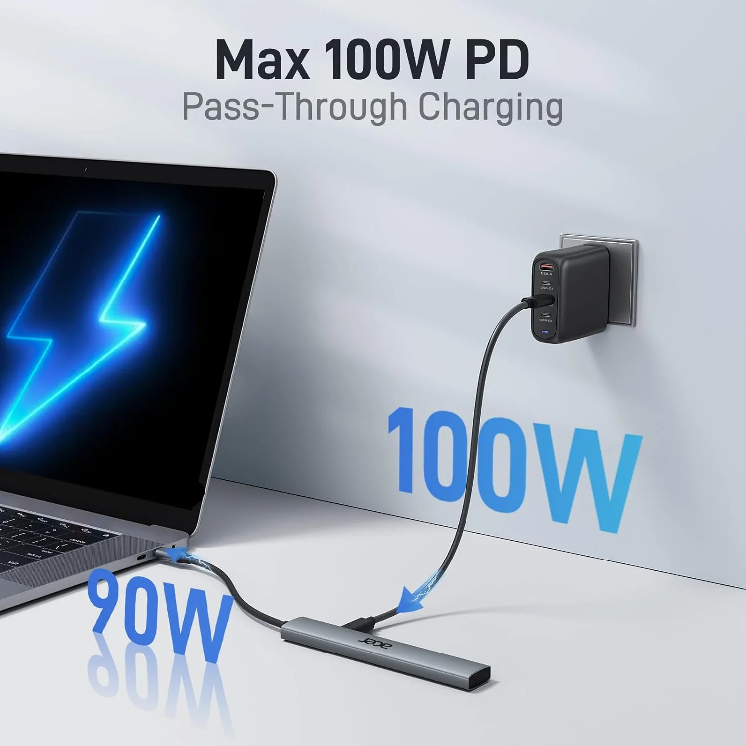 هاب USB C ایسر به آداپتور HDMI 4K، توسعه Type-C [5 در 1] اسپلیتر USB چند پورت با PD 100W، 3 پورت داده USB A، سازگار برای لپ تاپ تبلت، MacBook Pro/Air، iPhone 16 Pro/Pro Max، iPad Pro