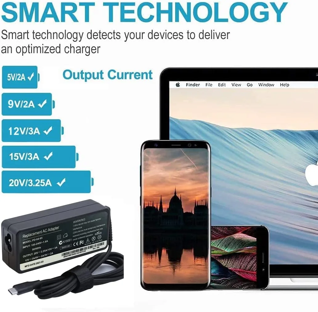 آداپتور برق 65 واتی USB C سازگار با Lenovo Think Pad Yoga، HP chrome book، Dell XPS، ASUS، Acer، HUAWEI، Xiaomi، Samsung و سایر دستگاه های Type C منبع تغذیه لپ تاپ دیواری PD (شارژر Type C) آداپتور برق 65 واتی USB C سازگار با Lenovo Think Pad Yoga، HP chrome book، Dell XPS، ASUS، Acer، HUAWEI، Xiaomi، Samsung و سایر دستگاه های Type C منبع تغذیه لپ تاپ دیواری PD (شارژر Type C)